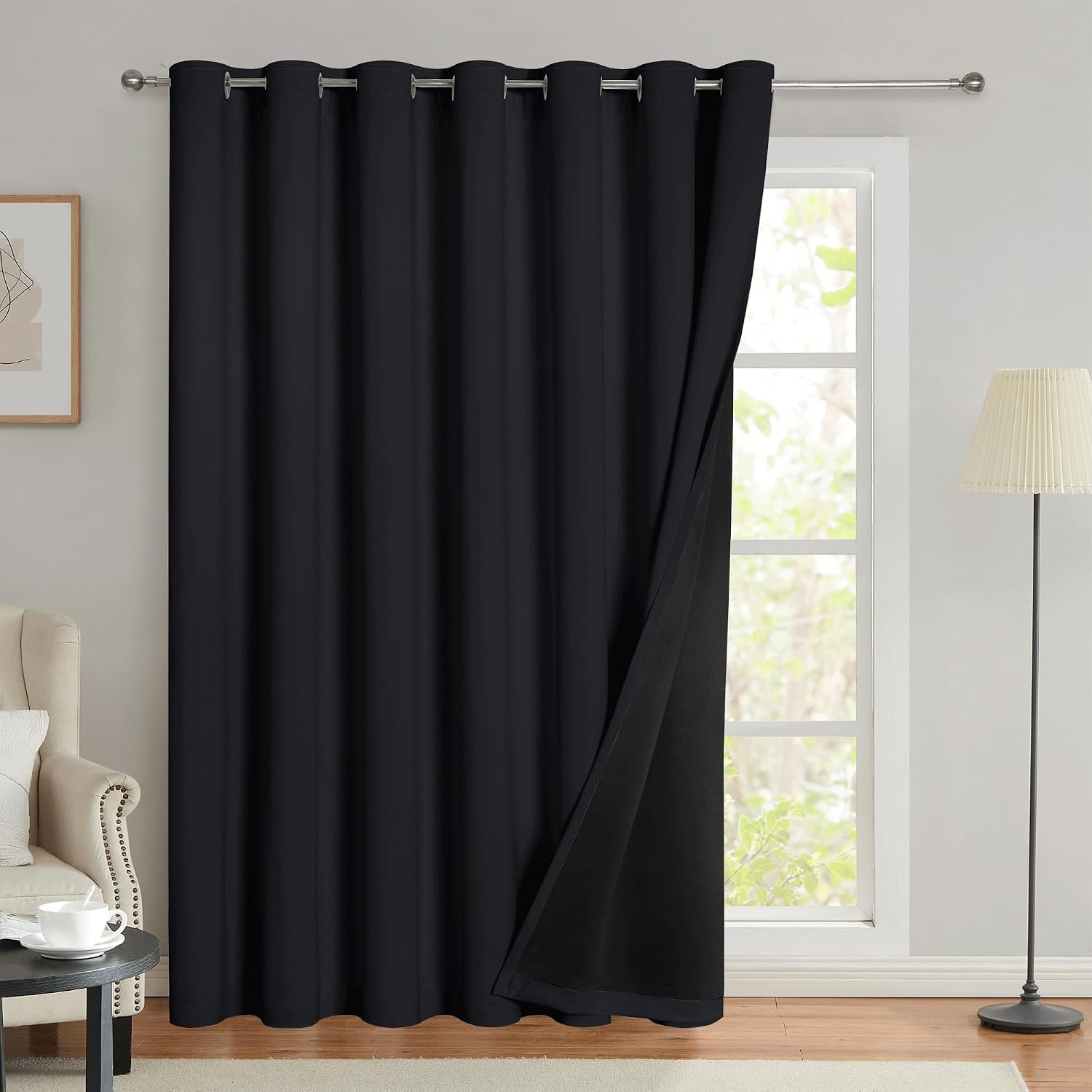 Beauoop 100% Blackout Curtains 84 Inches Long for Patio Sliding Door Black Solid