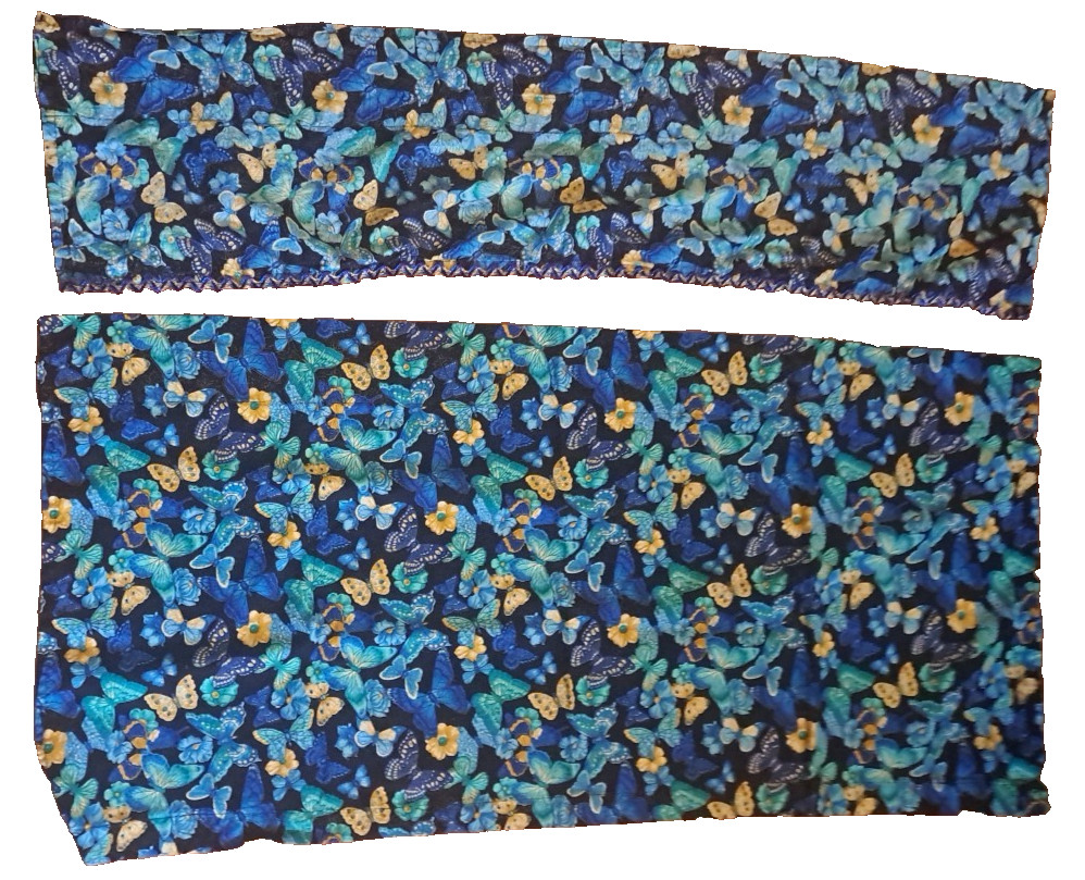 Butterfly Cafe Curtain Valance Set Blue Yellow Handmade Jewel Tone Cottage 42″