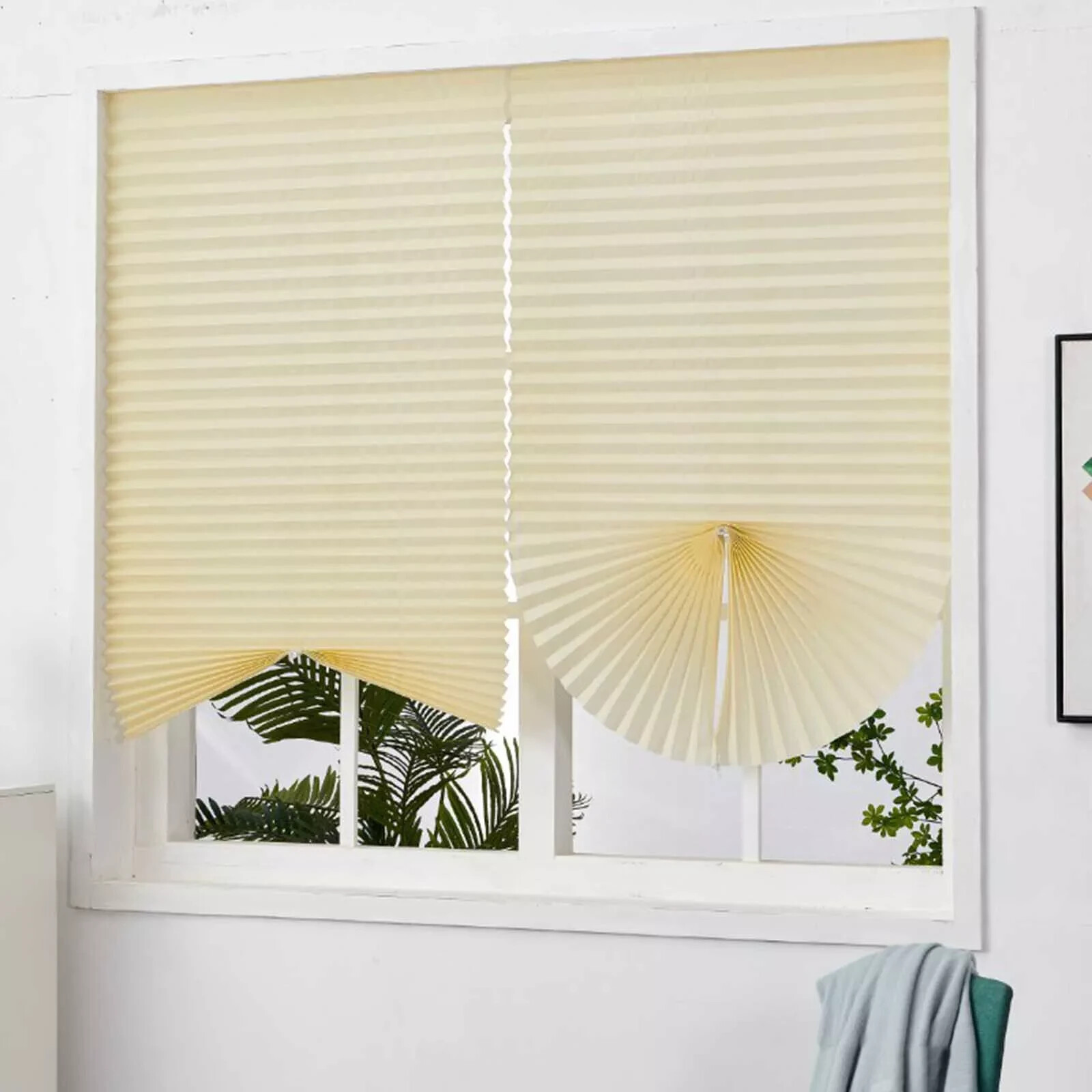 Pleated Fabric Shades, Temporary Window Blinds, No Drilling Self Adhesive Blind*