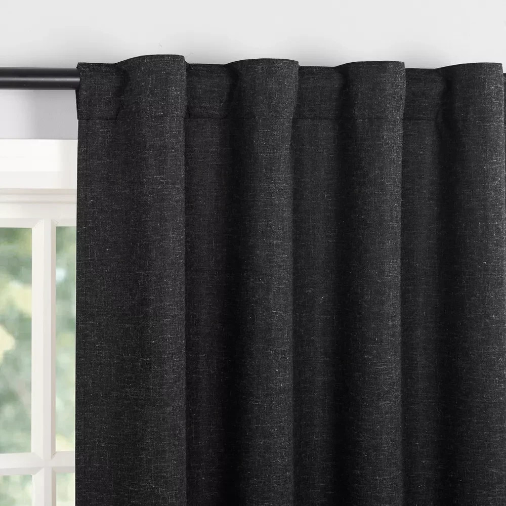 40″x96″ Sun Zero Treviso Linen Blend 100% Blackout Back Tab Curtain Panel Black