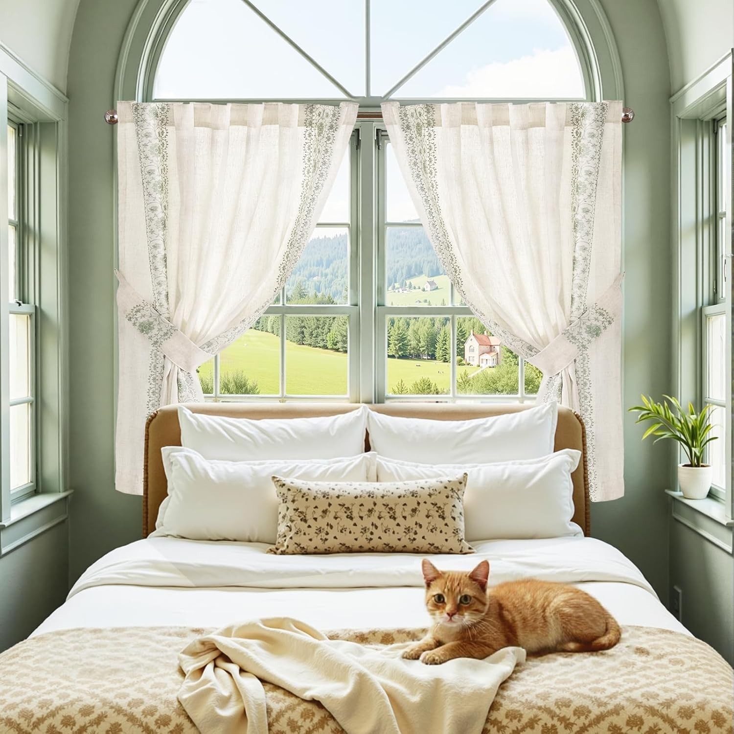 Small Window Curtains 45 Inch Length Linen Cafe Curtains for Kitchen Bathroom…