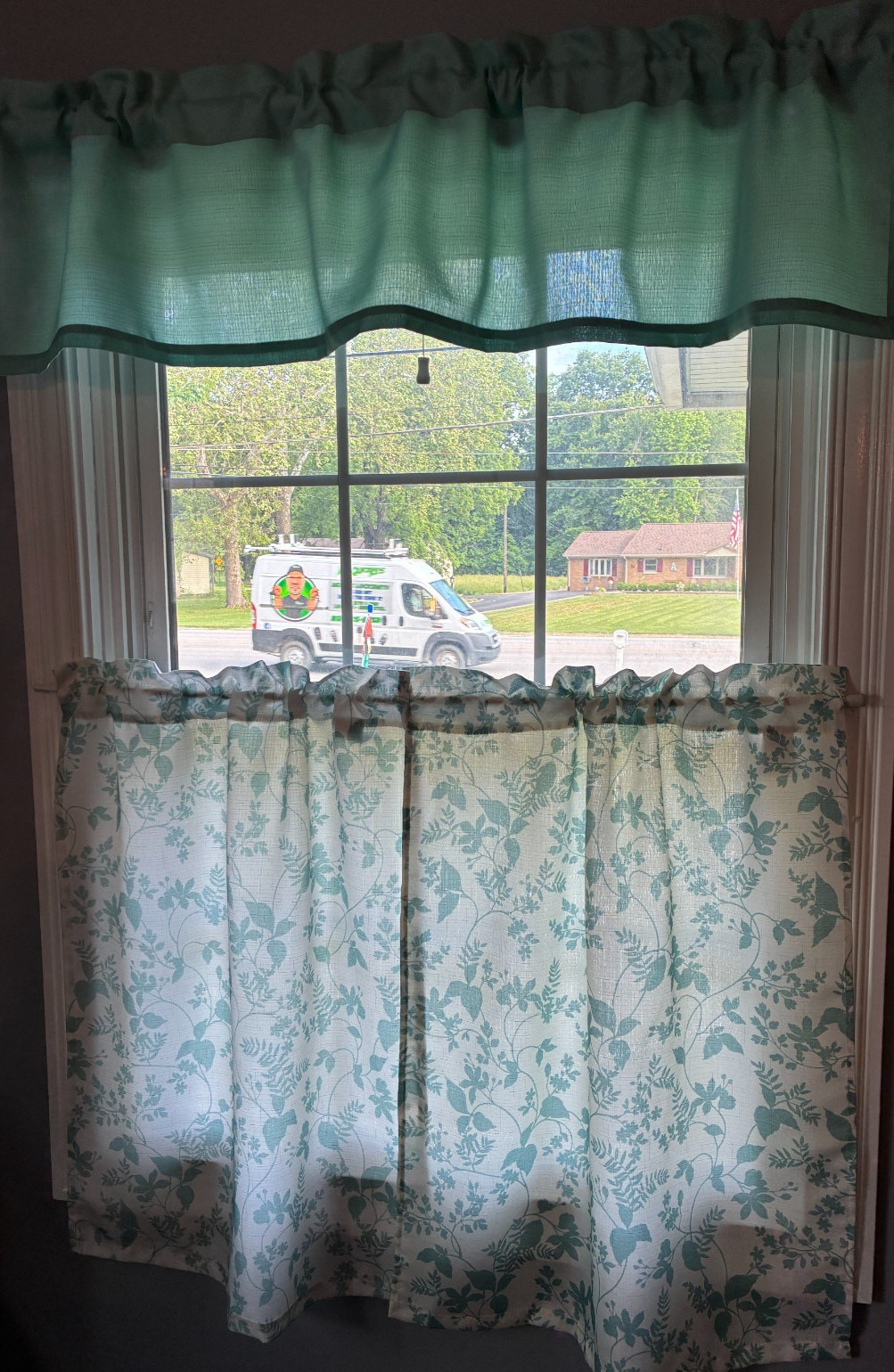 Mainstays 3 piece set of floral aqua curtain tiers and valance
