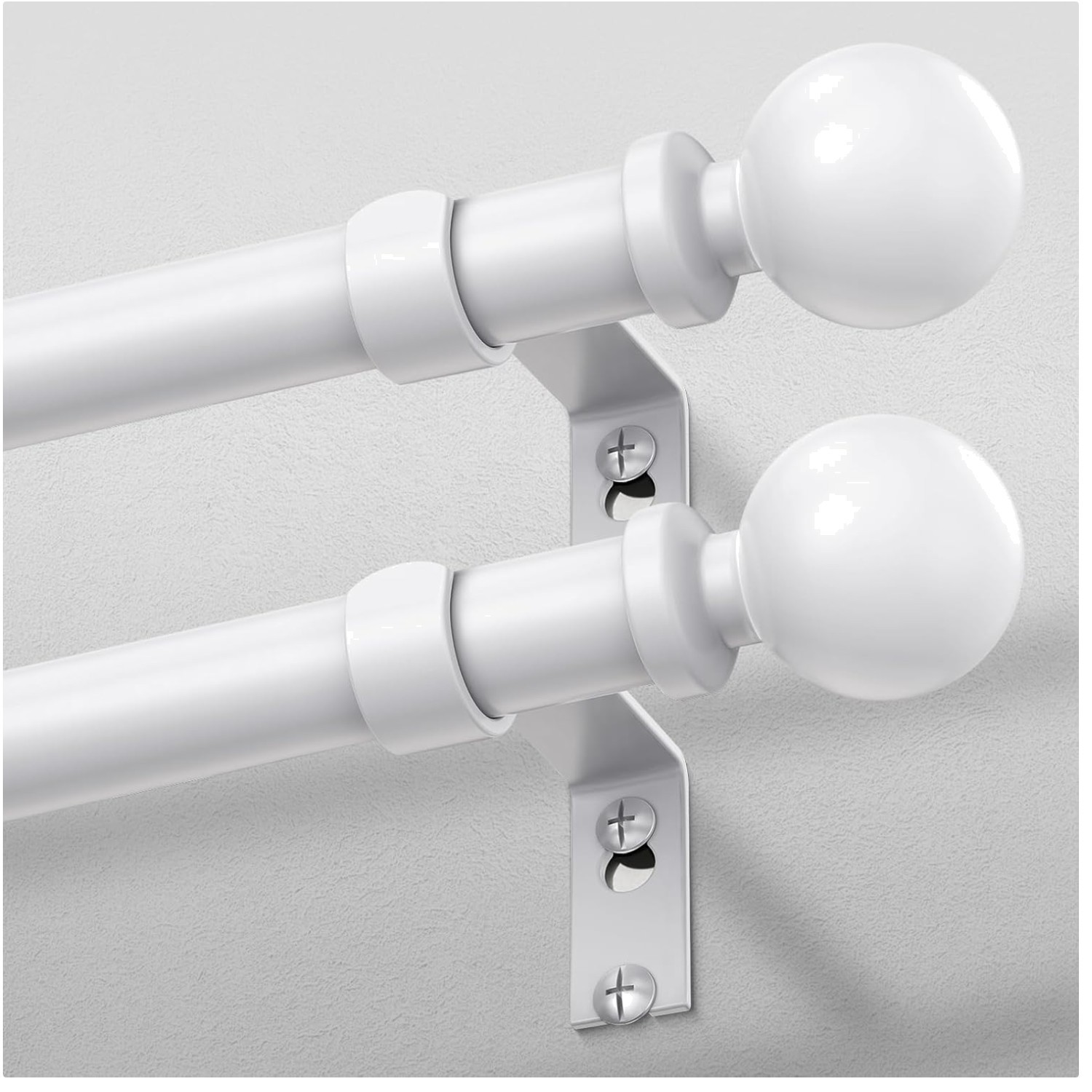 Adjustable White Curtain Rods, Modern Decor, 2 Pack