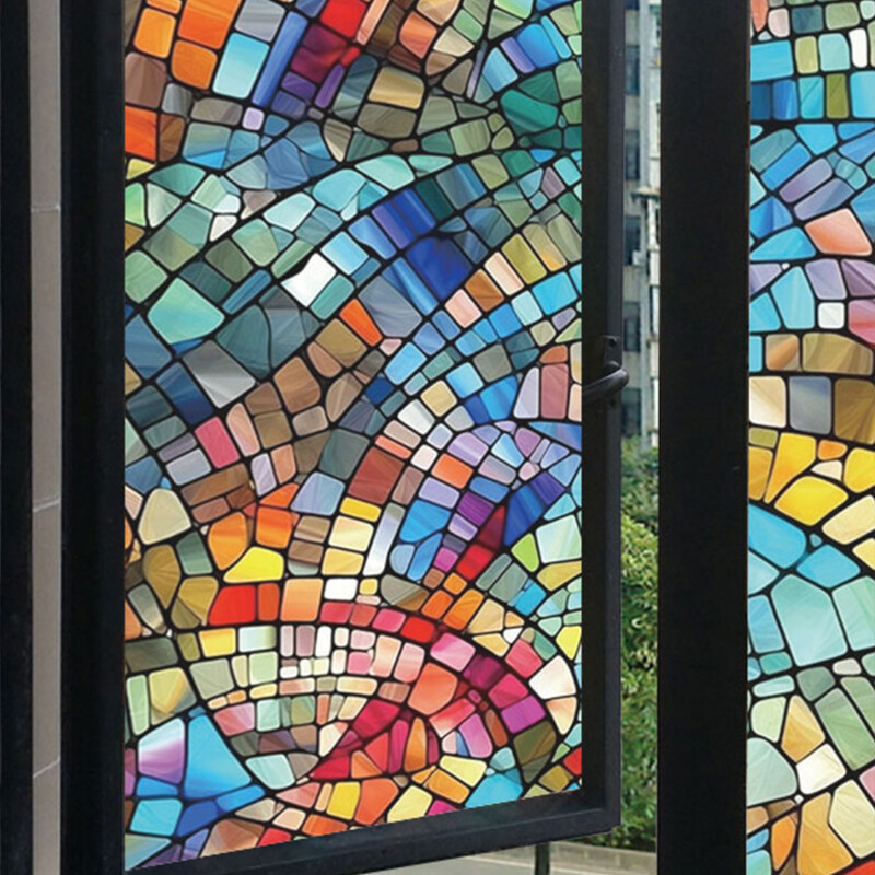 Church Stained Glass Film Frosted Window Sticker Bathroom Office HomeDecor Retro