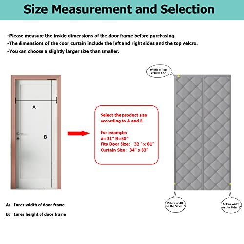 Magnetic Thermal Insulated Door Curtain, Various Fit Door Size 30″ x 77″ Black