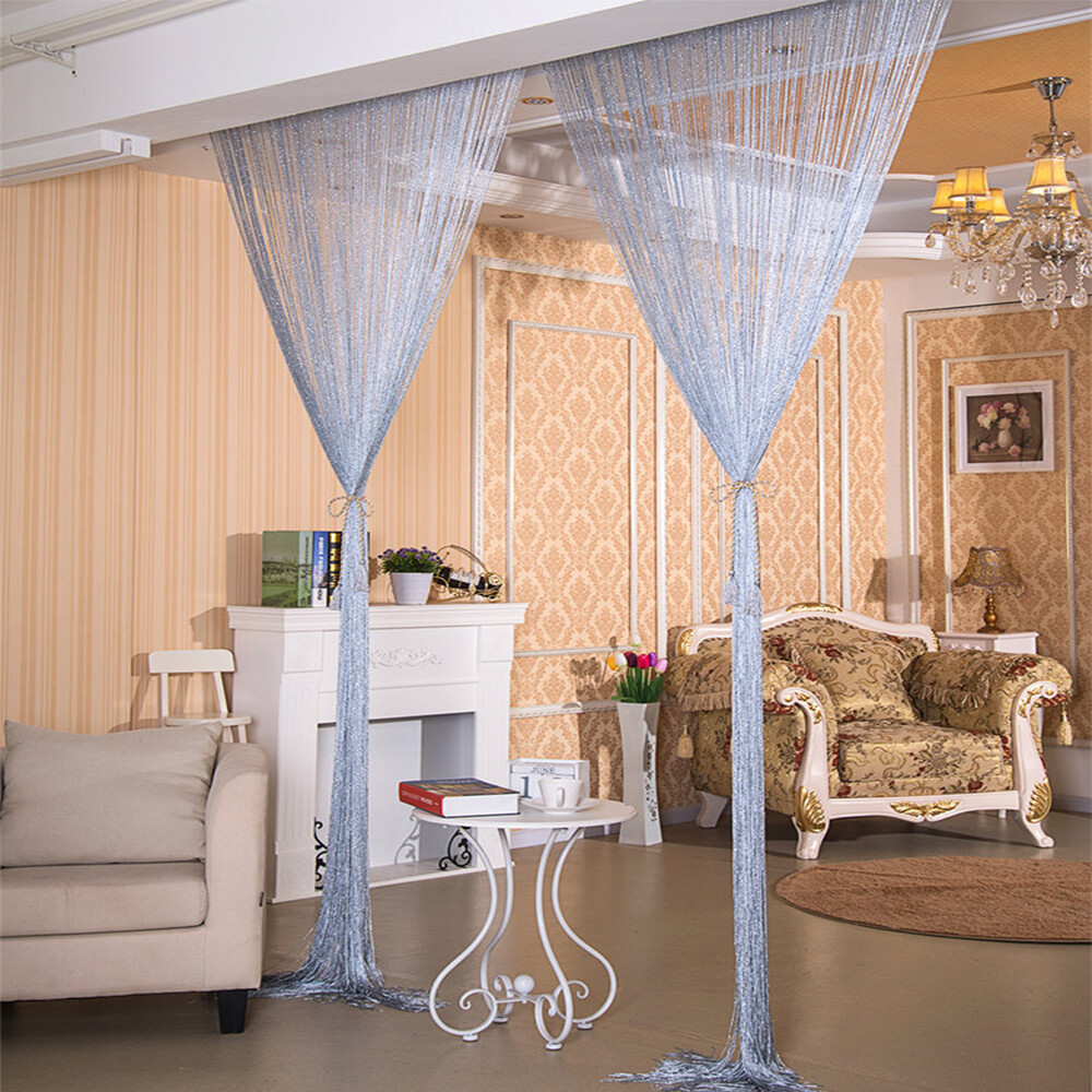 String Door Curtain Bead Silver Ribbon Doorway Room Dividers Window Panel Tassel