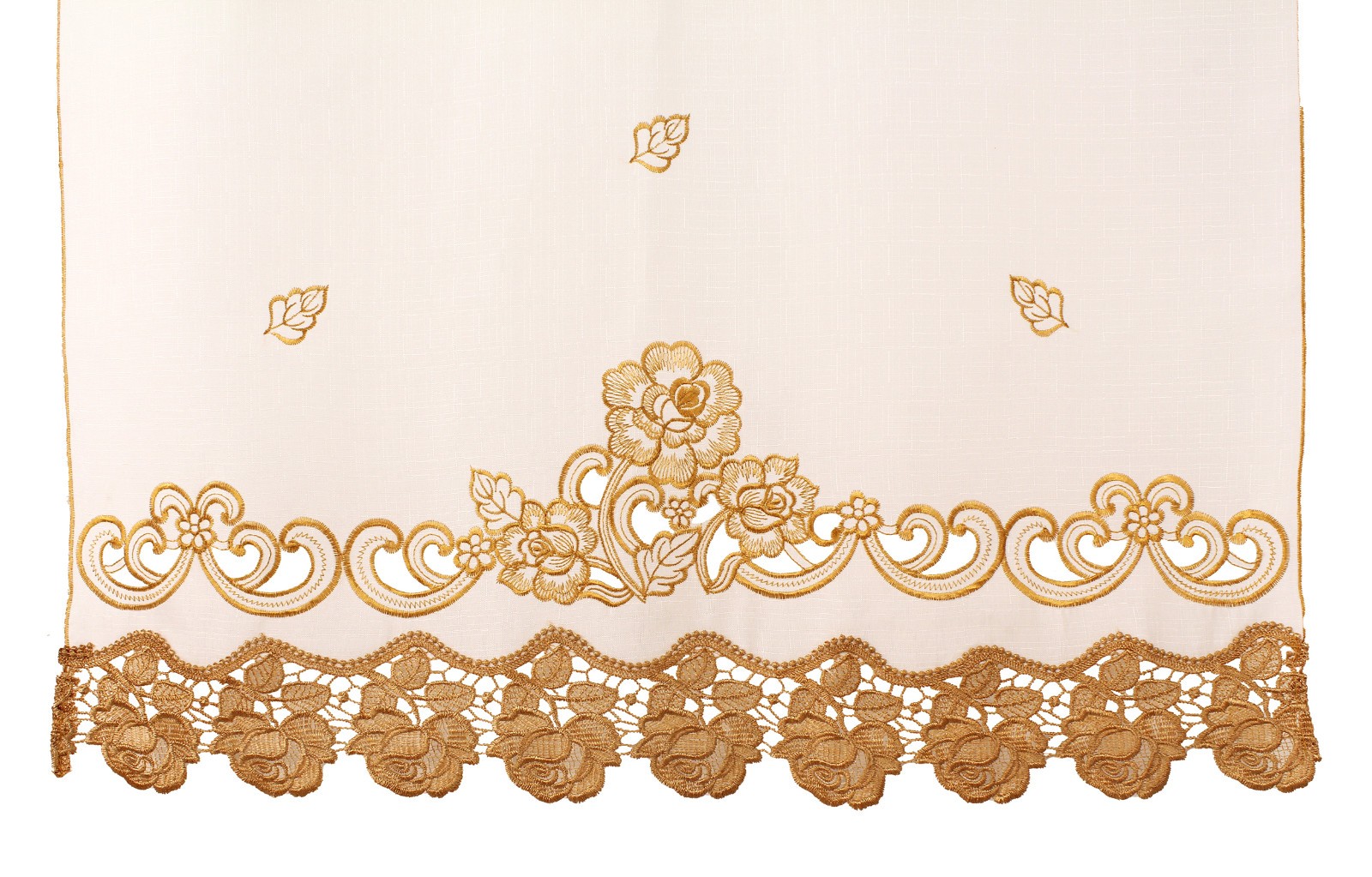Kathy Embroidery Design Kitchen Curtain with Swag and Tier Set 36″ x 60″ Gold