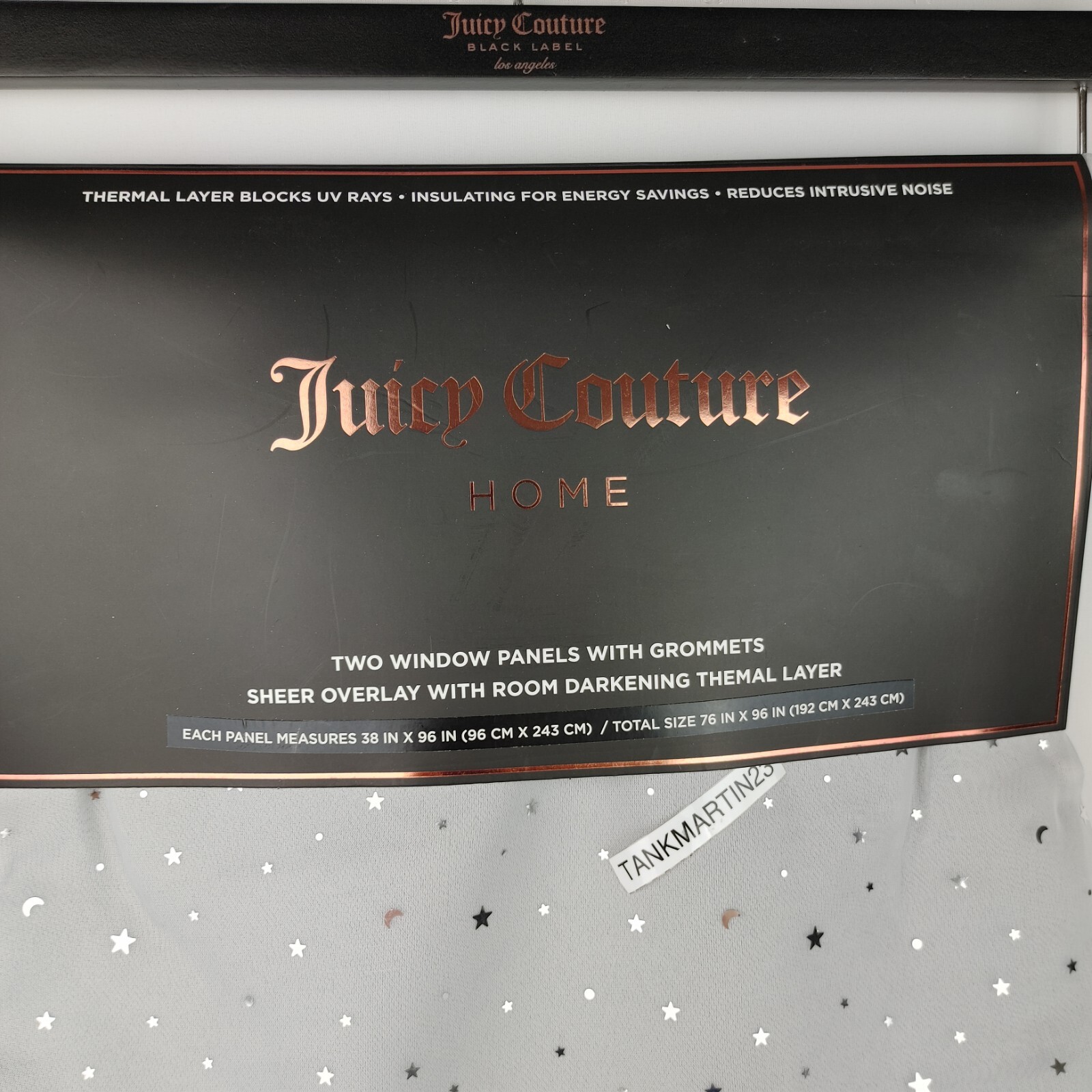 Juicy Couture Melody Night Star, 2-Pack Room Darkening Curtains, Gray & Silver