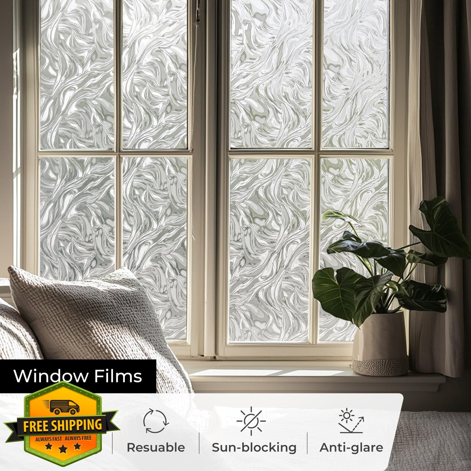 ADD.HERES Ocean Current 17.3″x78.7″ Stained Glass Window Film Static Cling