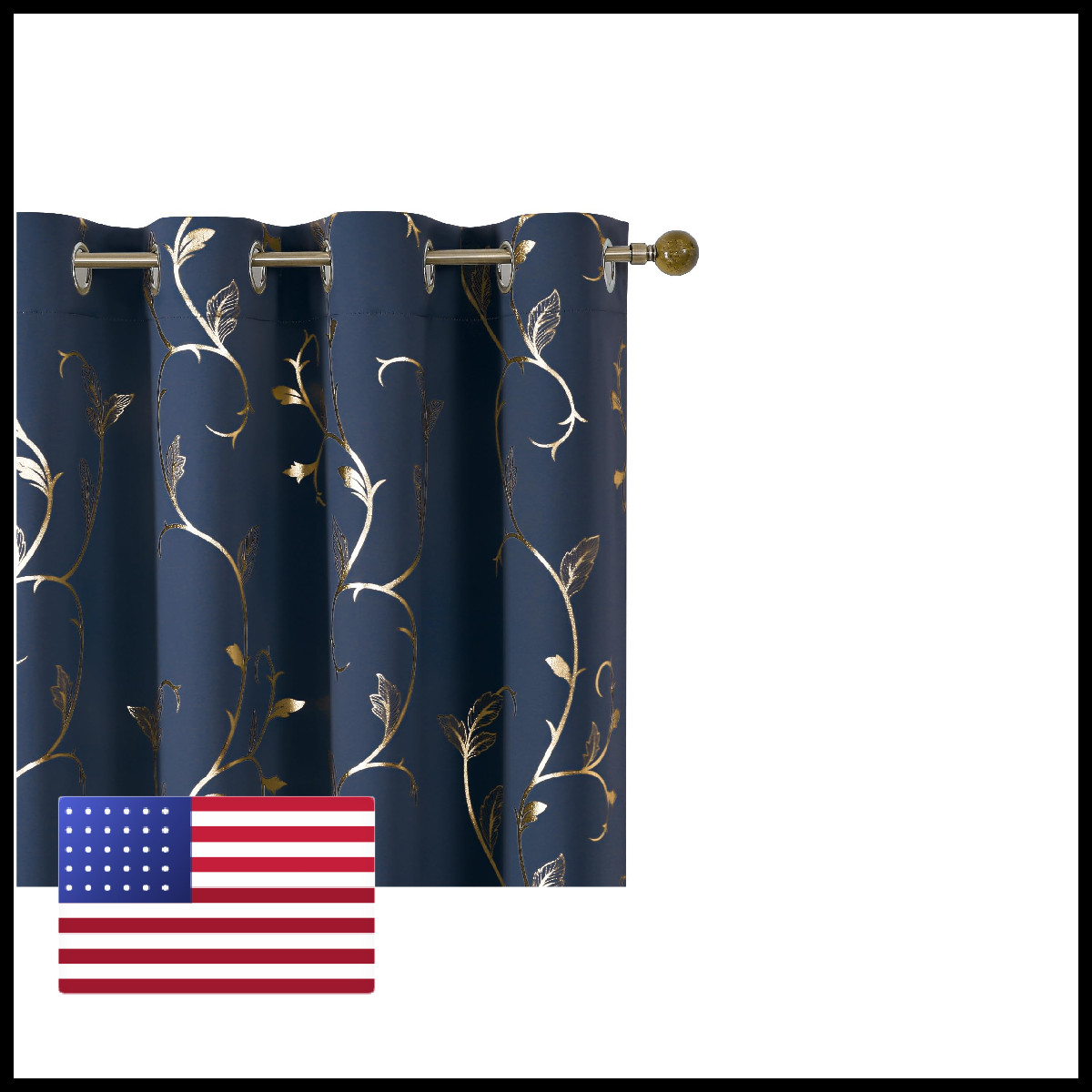 Buhua Blackout 108 Inches Long Gold Foil Print Pattern Room Darkening Curtain