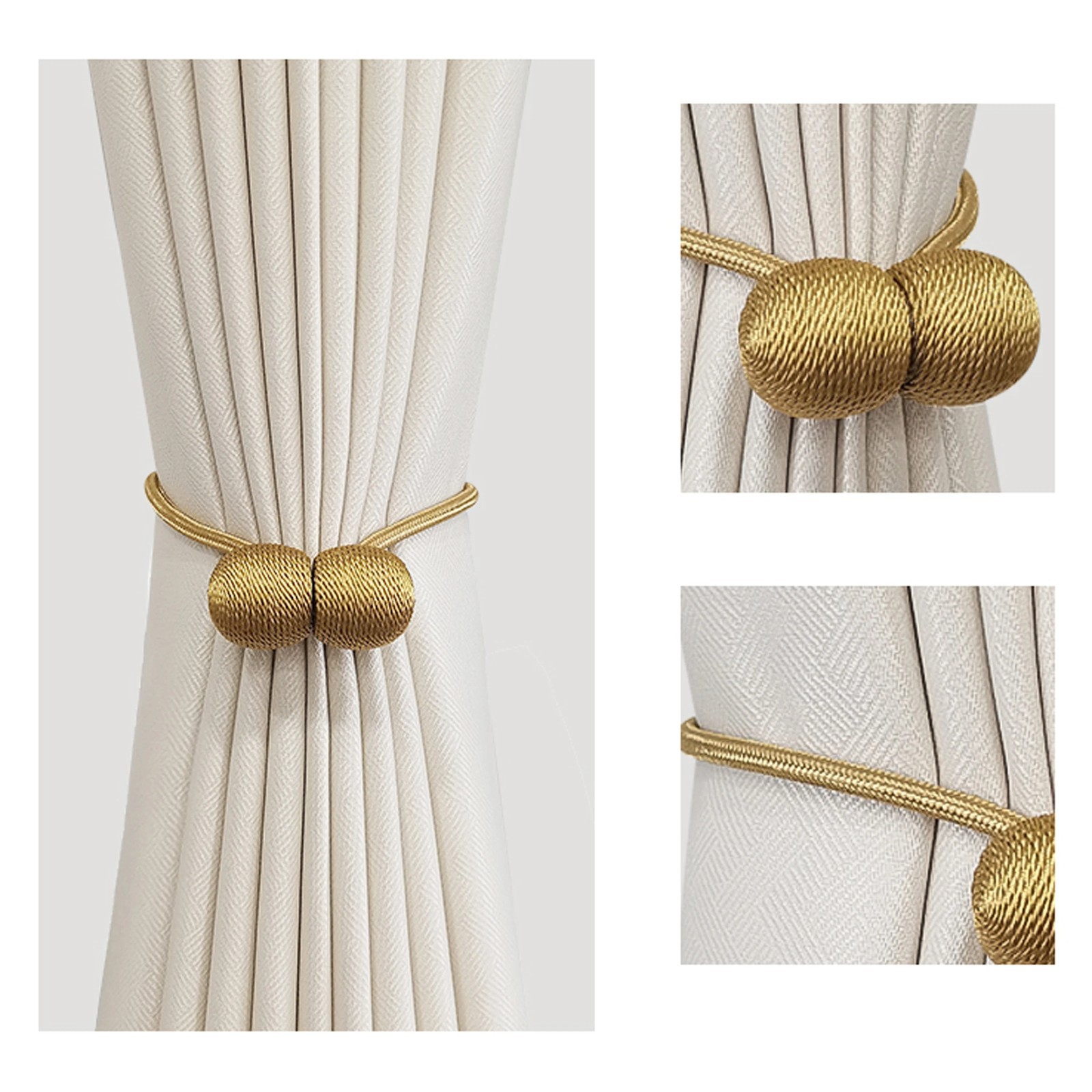 2pcs modern minimalist magnetic ball curtain tiebacks with thicker twisted cords