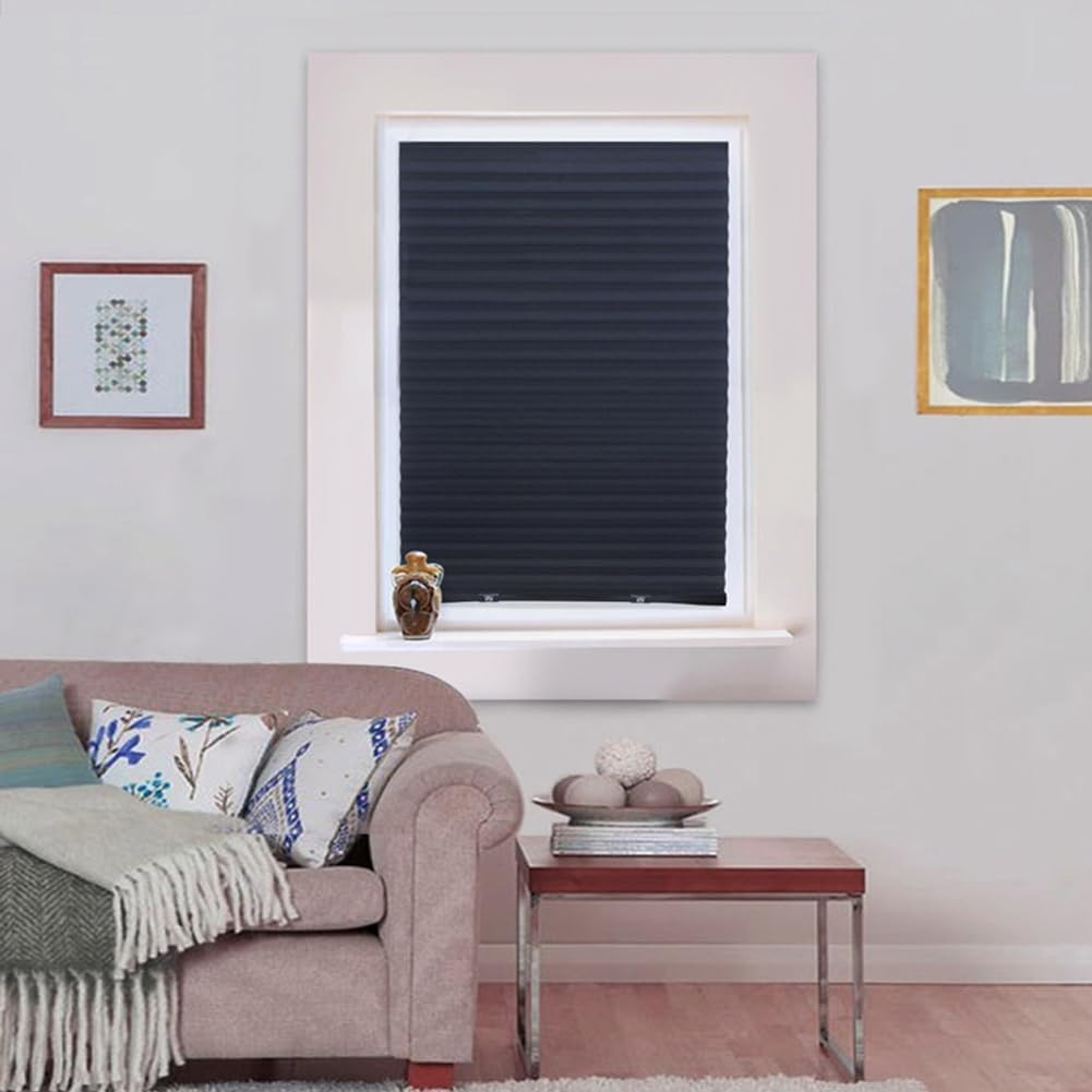 2Pcs Temporary Window Blinds Cordless, Self Adhesive Pleated Paper Blinds Window