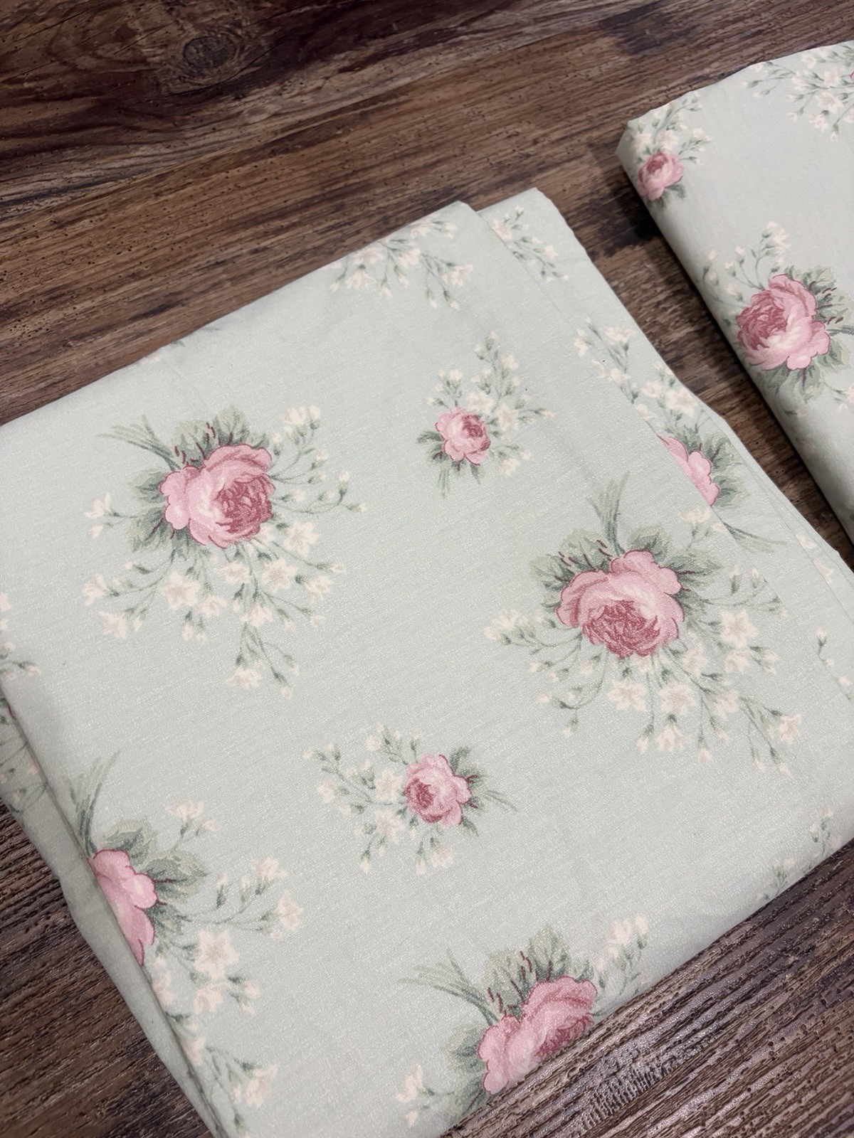 VTG Rare Laura Ashley Rosemoor Green Pink Roses Curtains 86”x39”