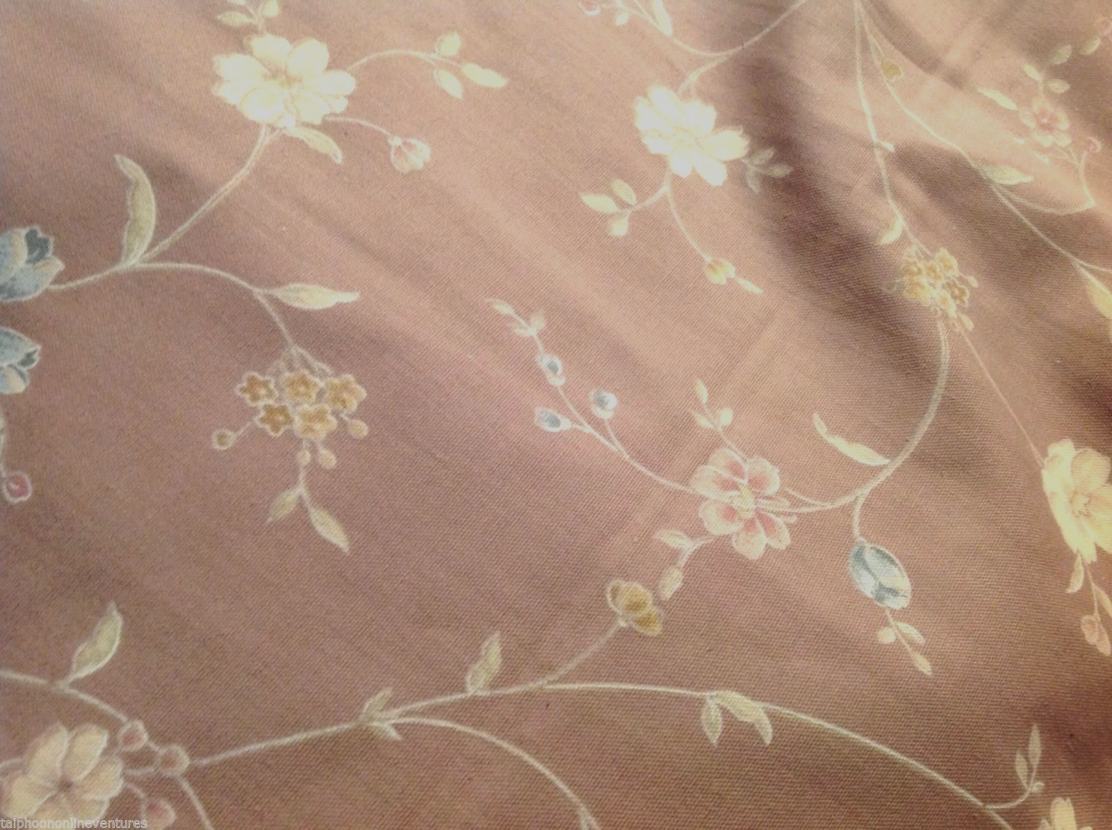 Material Brown Linen White Blue Pink Flowers 10 yrds 48″ wide Curtains