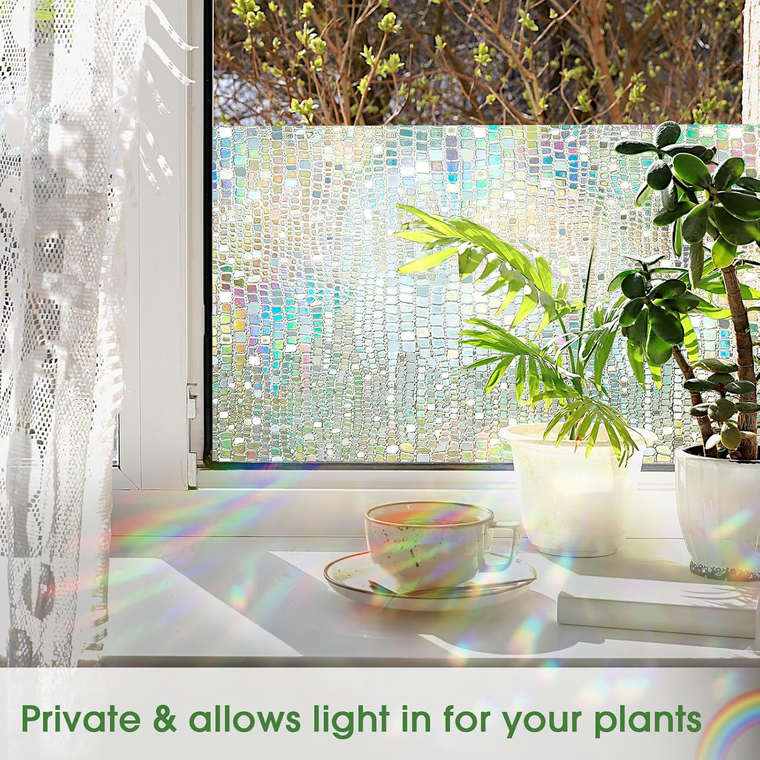 Window Privacy Film, Stained Glass Window Films 3D Rainbow Decorative Static Cli