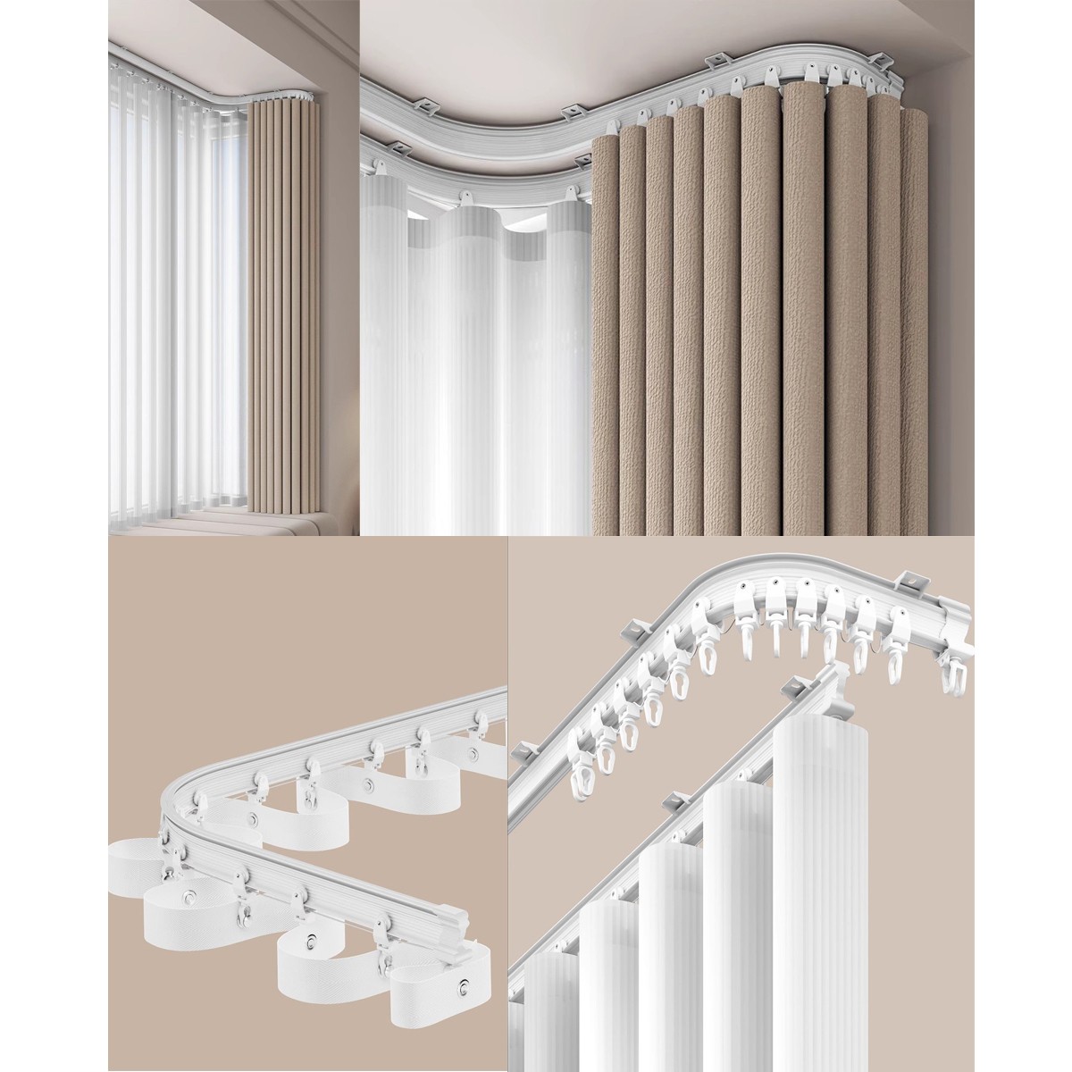 One Meter Aluminum Metal Alloy Bendable Window Tracks Curtain Poles White