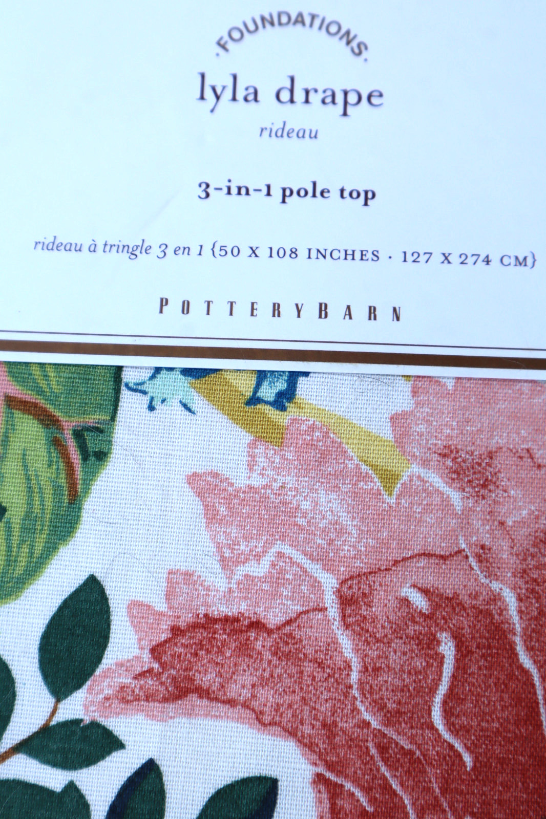 POTTERY BARN LYLA DRAPE L3-in-1 Pole Top, 1 Panel 50 x 108 Inches