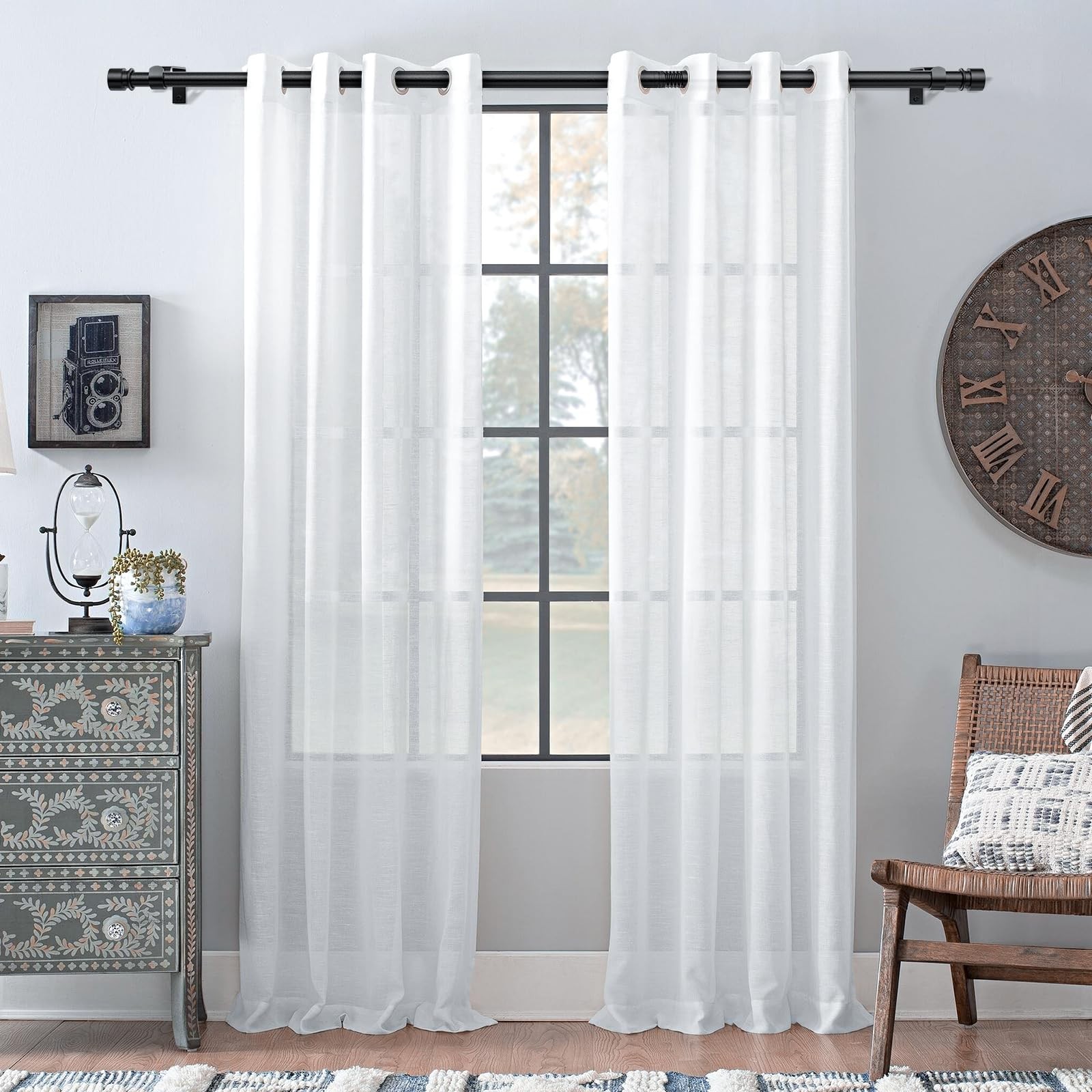 Huntype Curtain Rods for Windows 32 to 96 Inches – Black 1 Inch 32-96″,