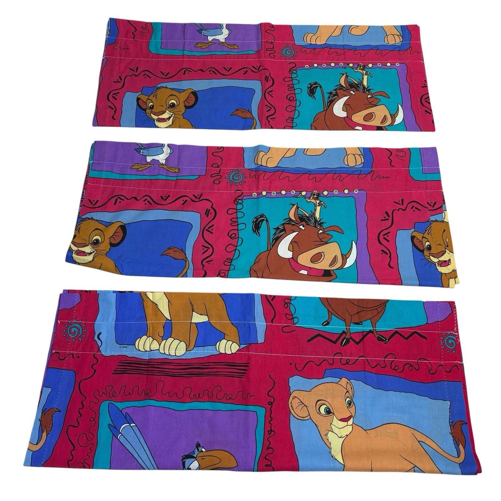 Vtg Disney THE LION KING Curtains 3 Panels 39 x 65″ Simba Nala Pumbaa Timon 80s