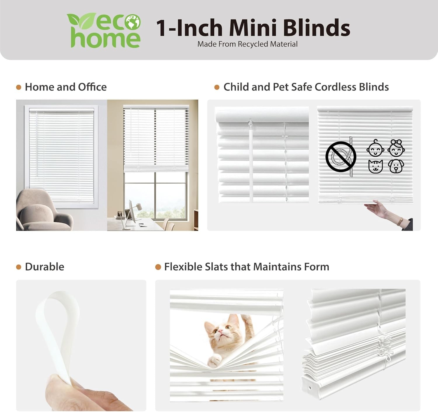 Cordless 1″ Mini Blind with Flexible Slats, 30″ W x 48″ H, Pearl White