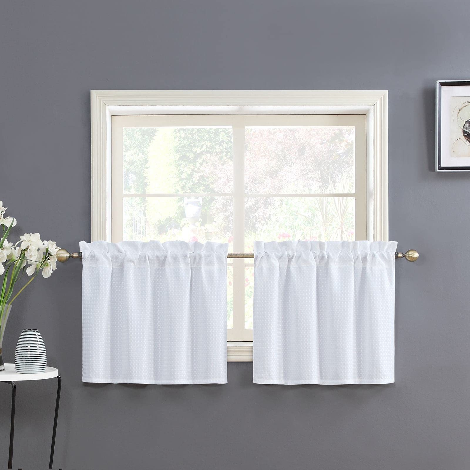 White Water Resistant Bathroom Window Curtain, Dot Waffle Textured Half Tier …