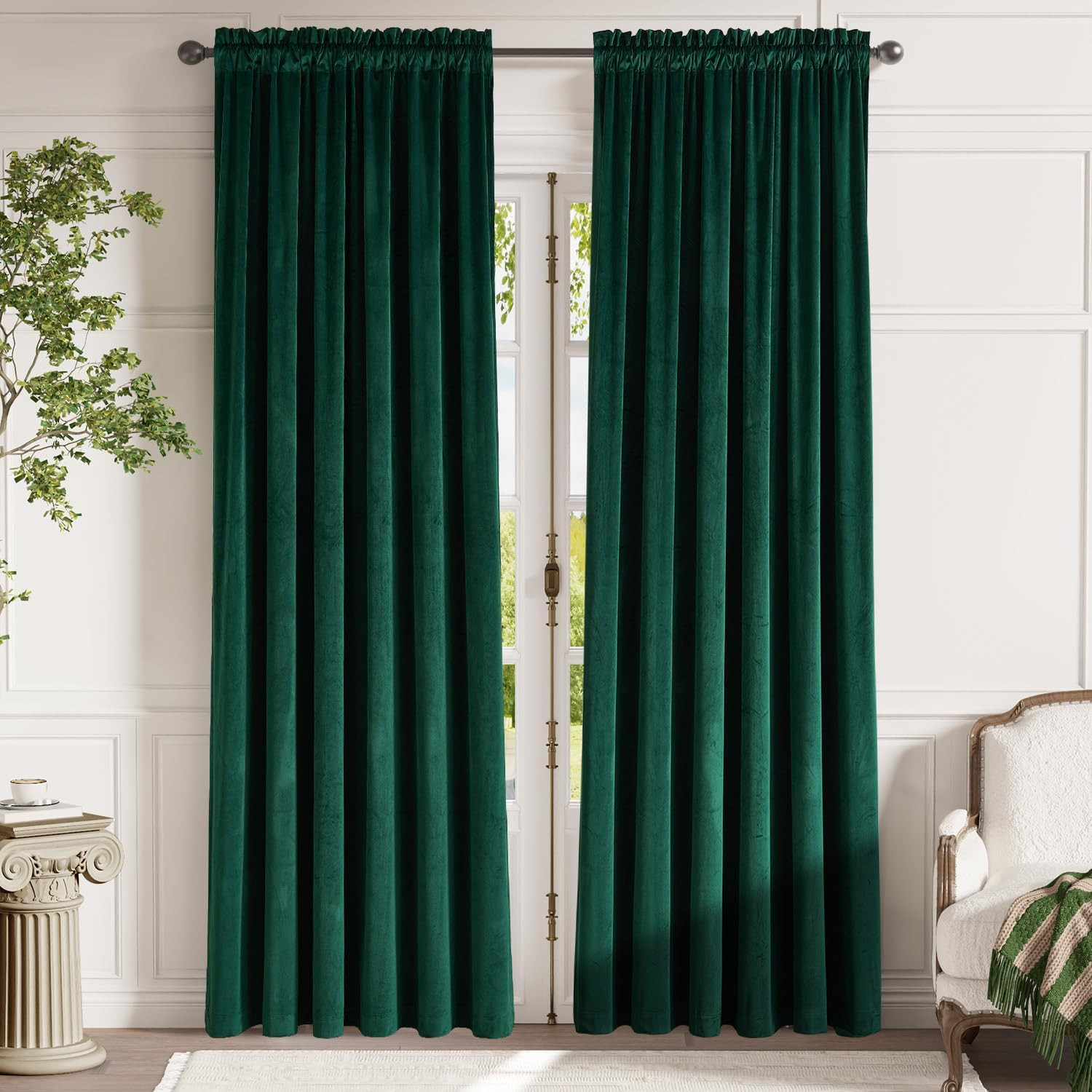 jinchan Emerald Green Velvet Blackout Curtains 84 Inch Long Living Room Curtains