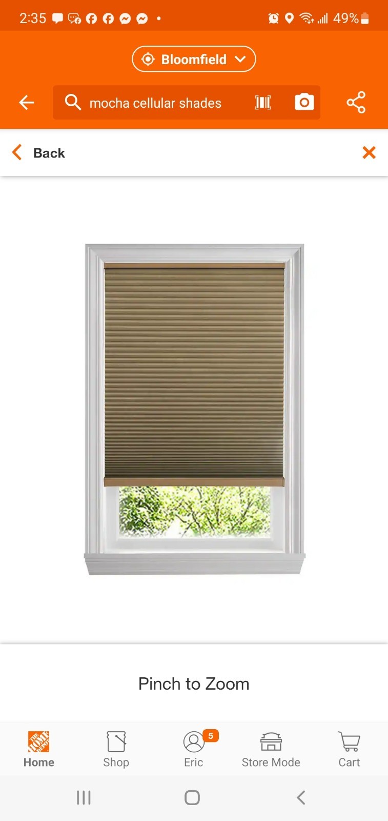34 3/4″ X 48″ Mocha Cordless Blackout Cellular Shades