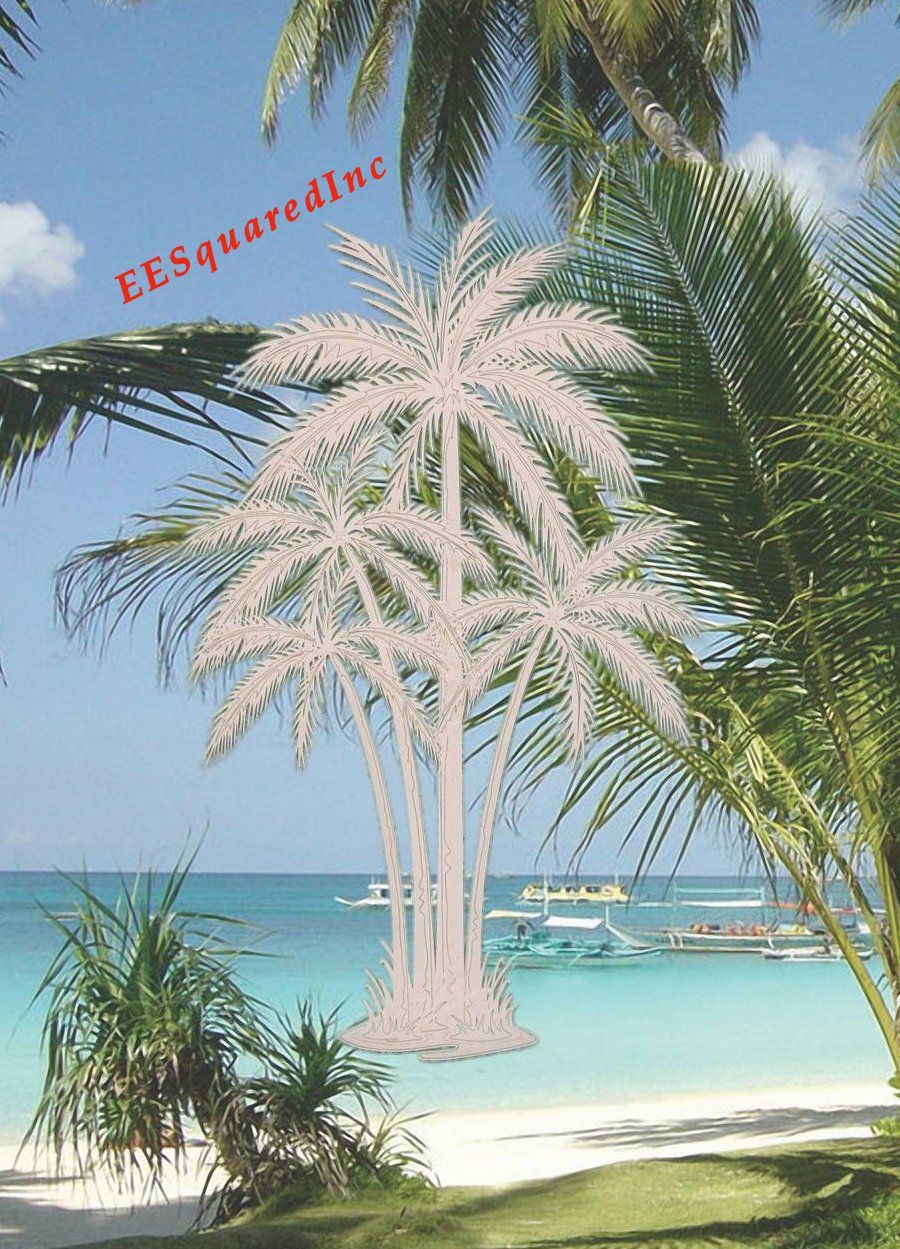 Palm Trees Static Cling Window Decal -OVAL 10×16 Tropical Glass Door Decor NEW
