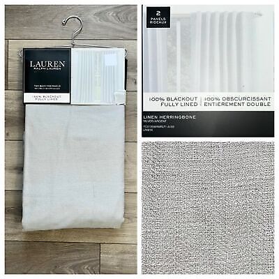 Ralph Lauren 52 x 108 Silver Linen Herringbone Blackout Curtains Back Tab Gray
