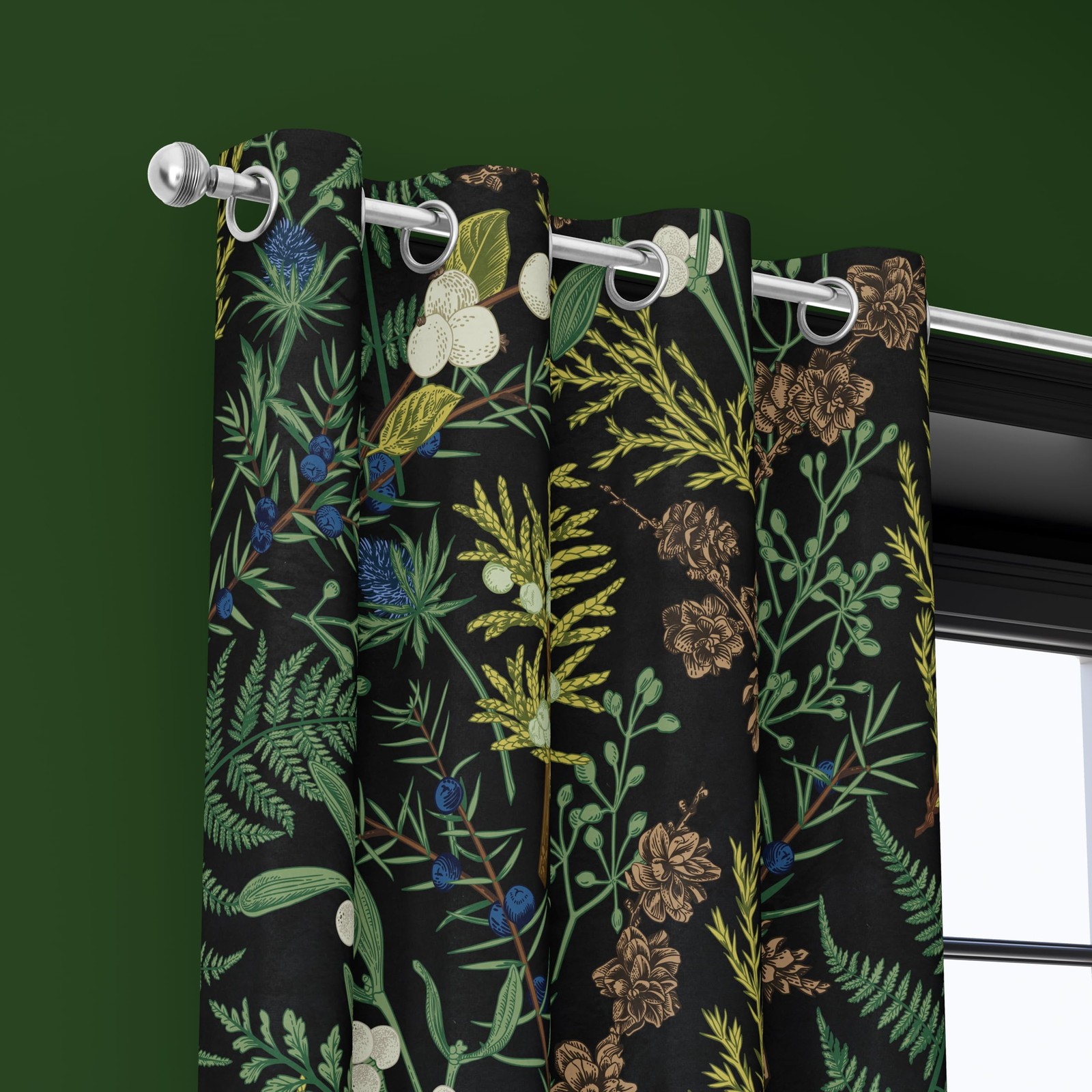 Botanical Curtains 100% Blackout 2 Panels Set Green Plant Black Out Curtain B…