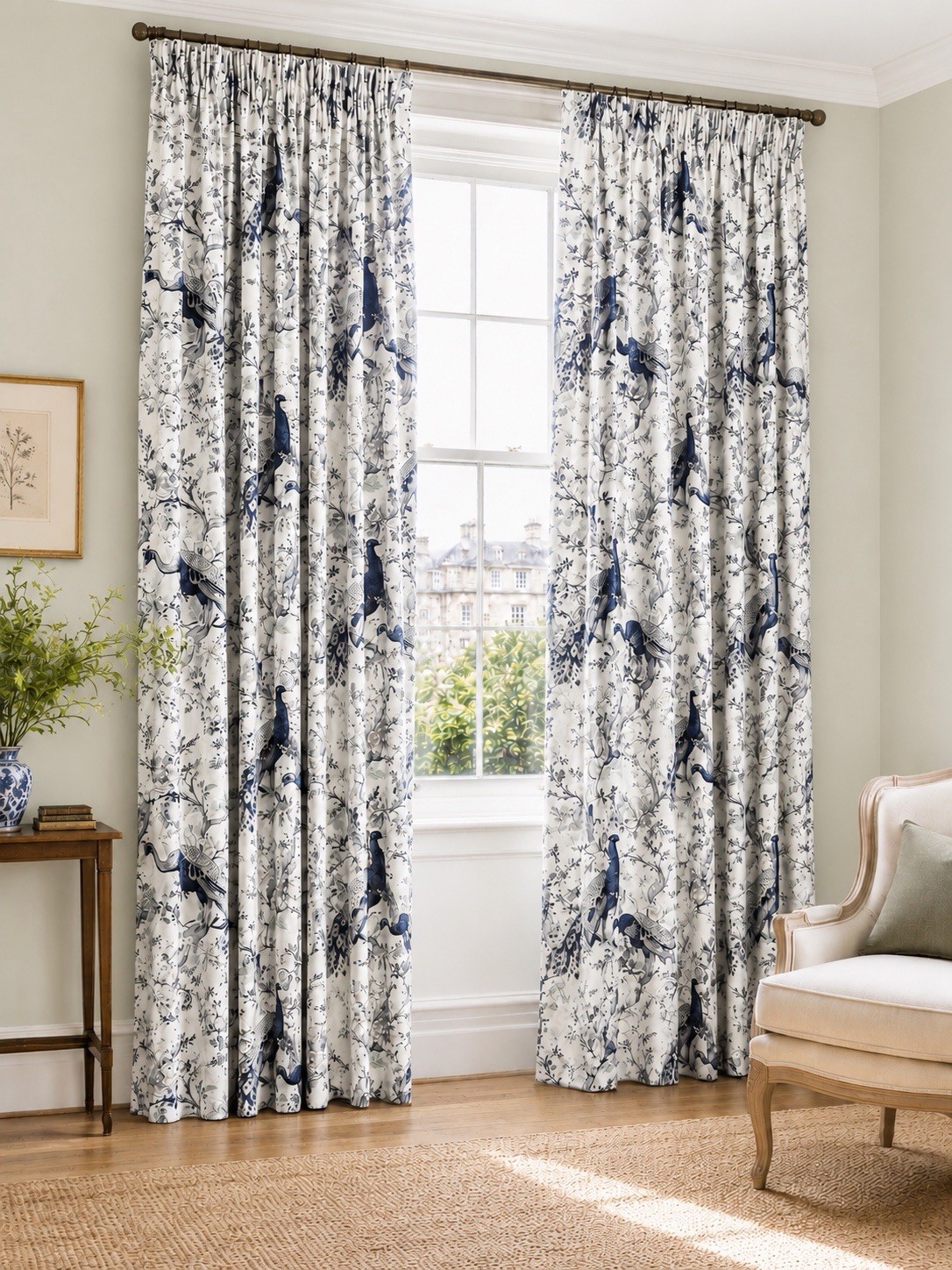 Laura Ashley Window Curtains 2 Panels 38 x 82” Peacock Blue Gray Rod Pocket