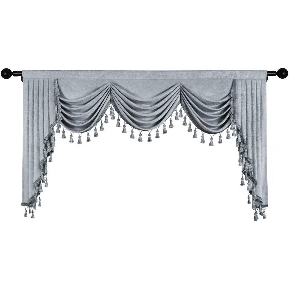 Thick Chenille Window Curtain Gray Valance for Living Room 98” Wide