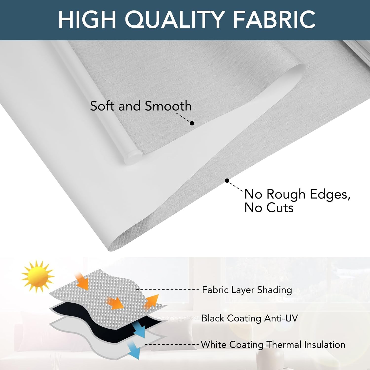 Roller Window Shades Free-Stop Cordless Blackout Blinds, Thermal Insulated Pull