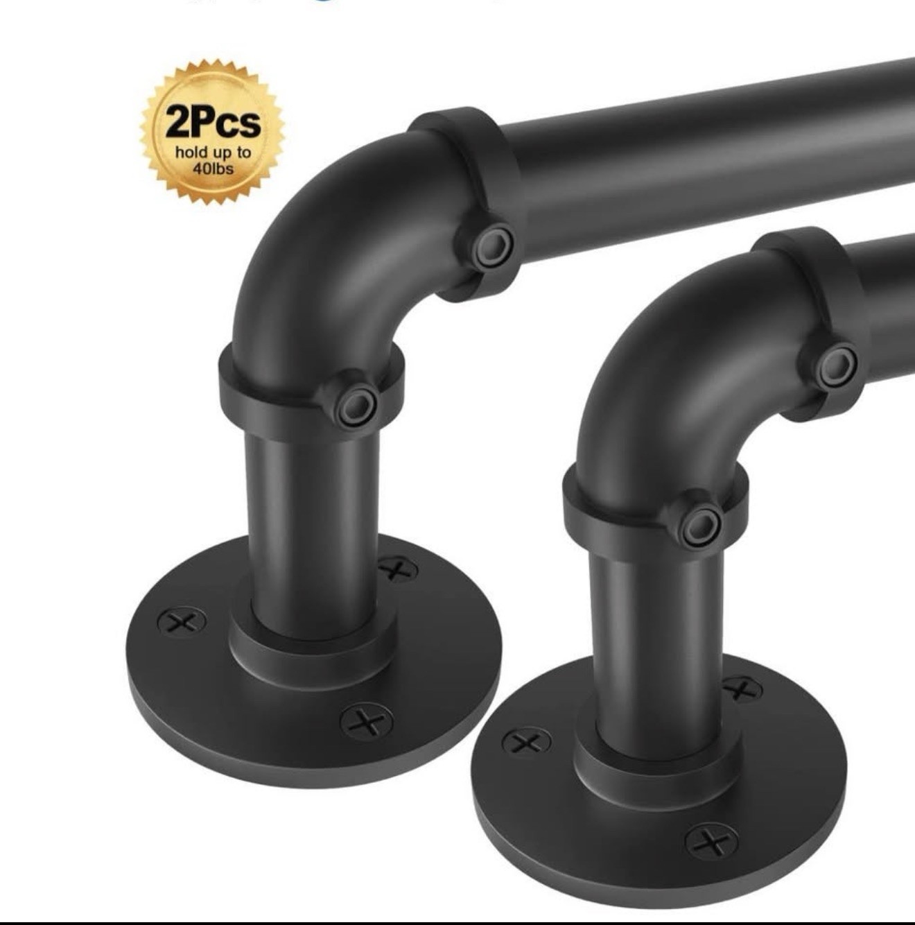 Higswor Industrial Matte Black Curtain Rods 2 Pack 40-74in Wall Ceiling Mount