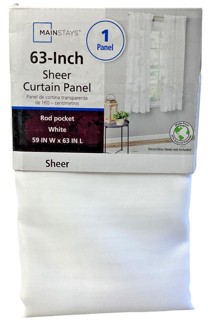 Mainstays: Sheer Voile White Curtain Panel, 59 Inches Wide by 63 Inches Long