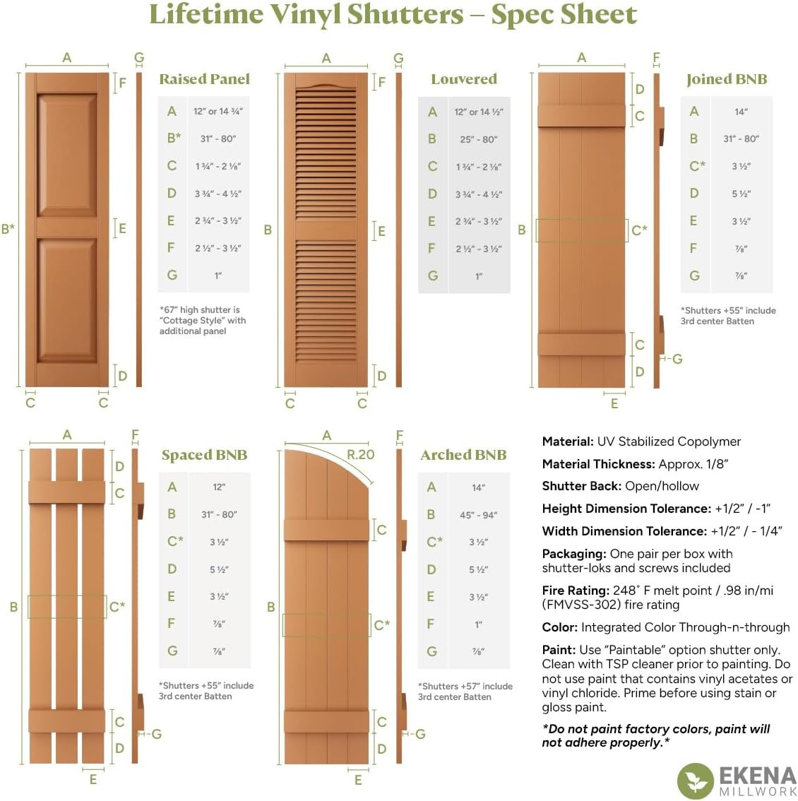 Ekena Millwork LVSAMPLECOLORS Lifetime Vinyl Shutter Sample Colors
