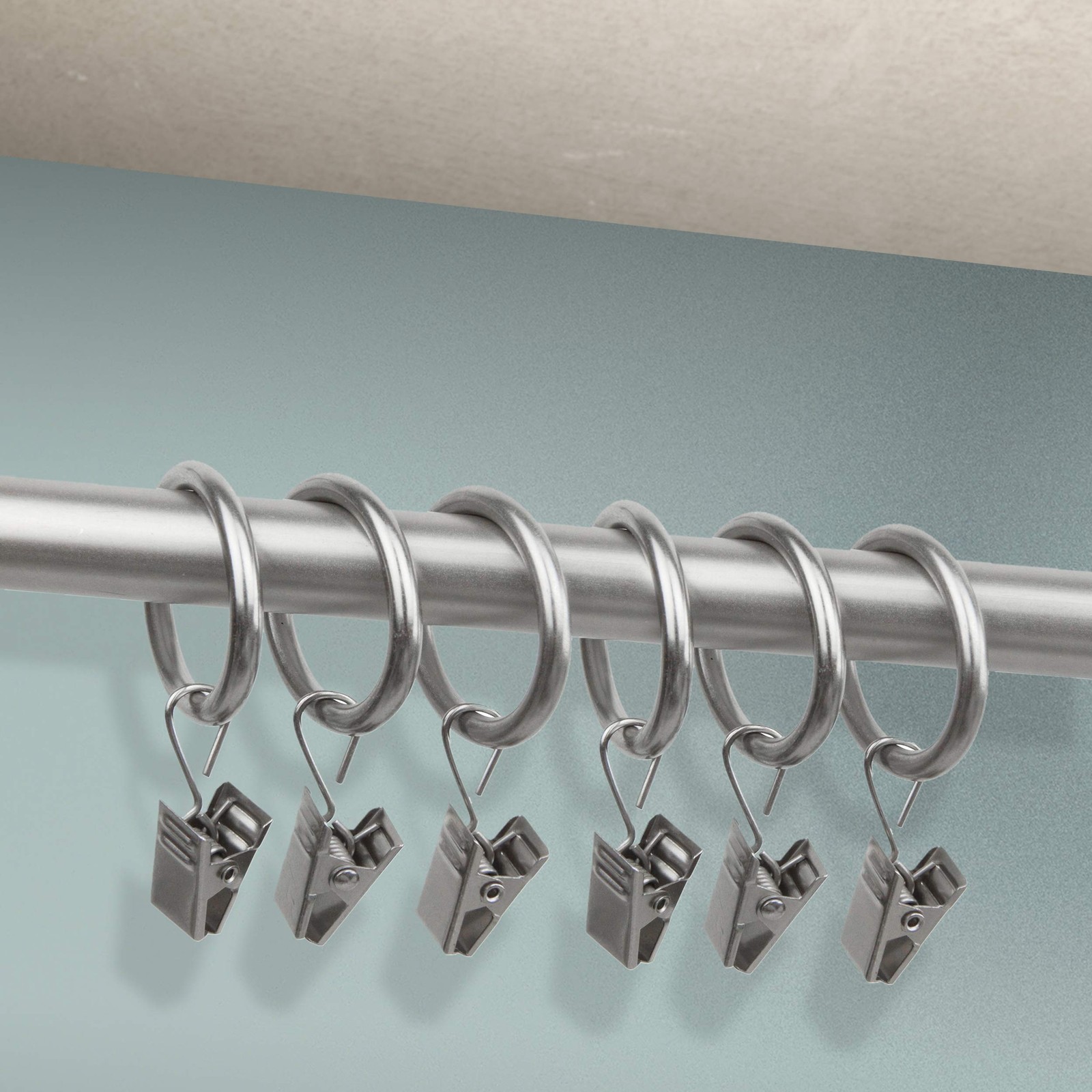1Inch Curtain Rings With Clip Satin Nickel For Windows Rods 10 PCS Set