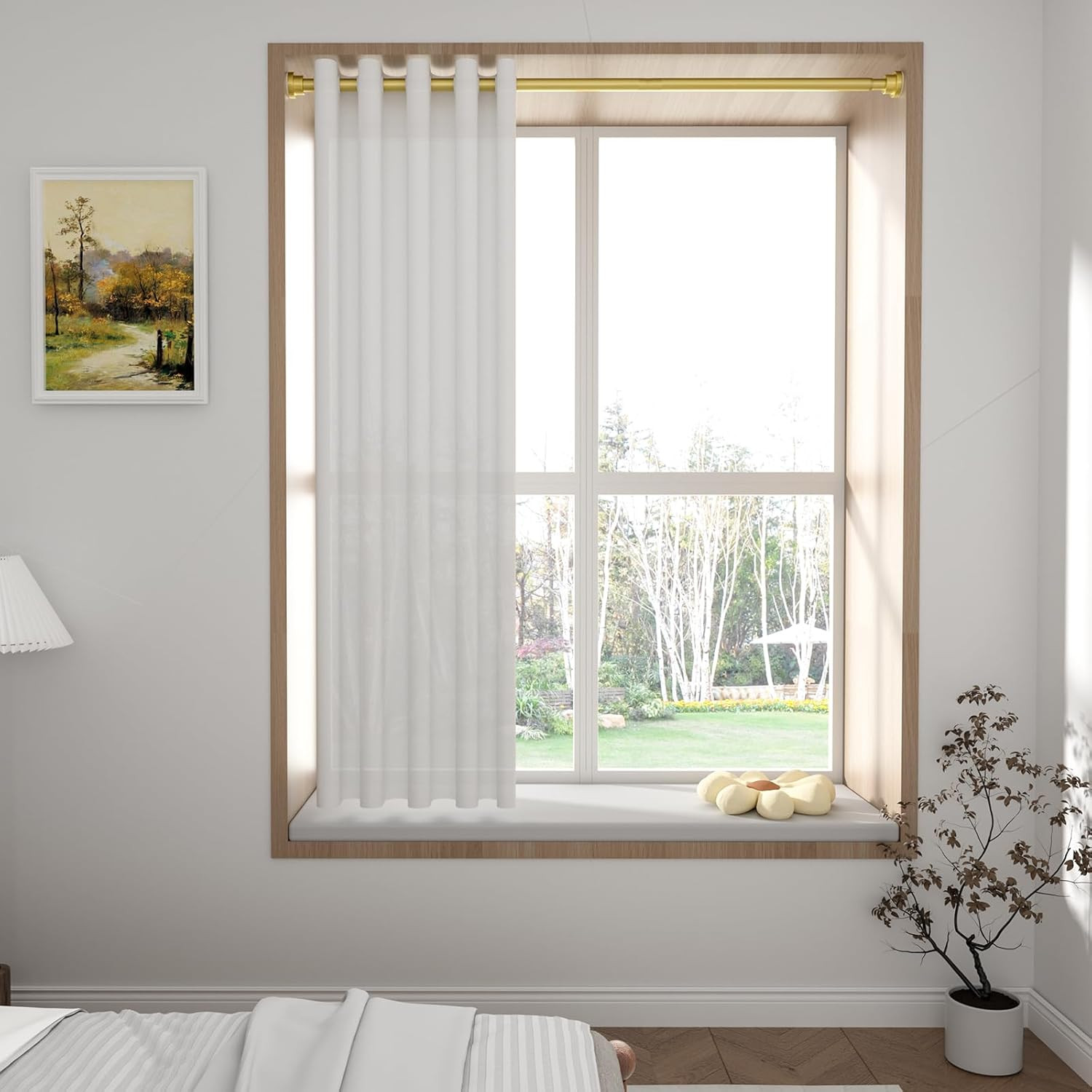 1 Pack Gold Spring Tension Curtain Rod 28-48 Inches, 7/8″ inch Adjustable Cur…