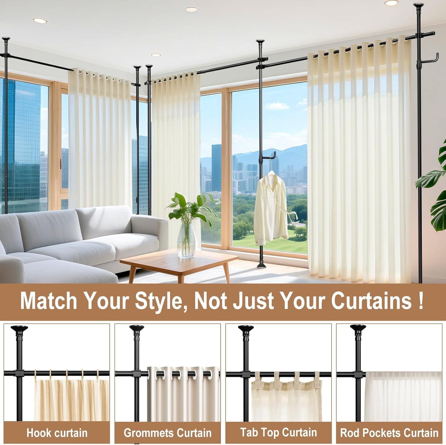 Seamless Room Divider Curtain Rod No Drilling Space Partition Adjustable Privacy