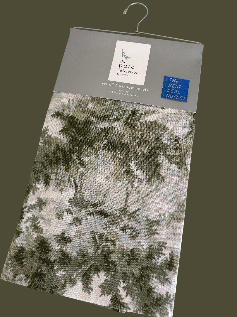 The Pure Collection Indigo Window Curtains 2 Panels 37 x 84 Olive Green Back Tab
