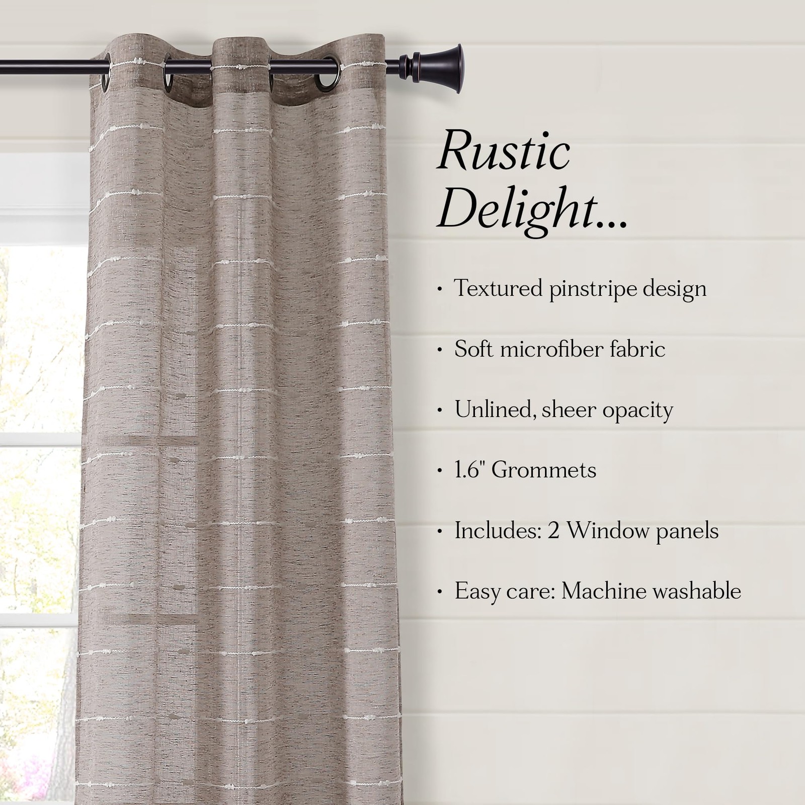 Farmhouse Textured Grommet Sheer Window Curtain Panel Pair 38w X 120l B