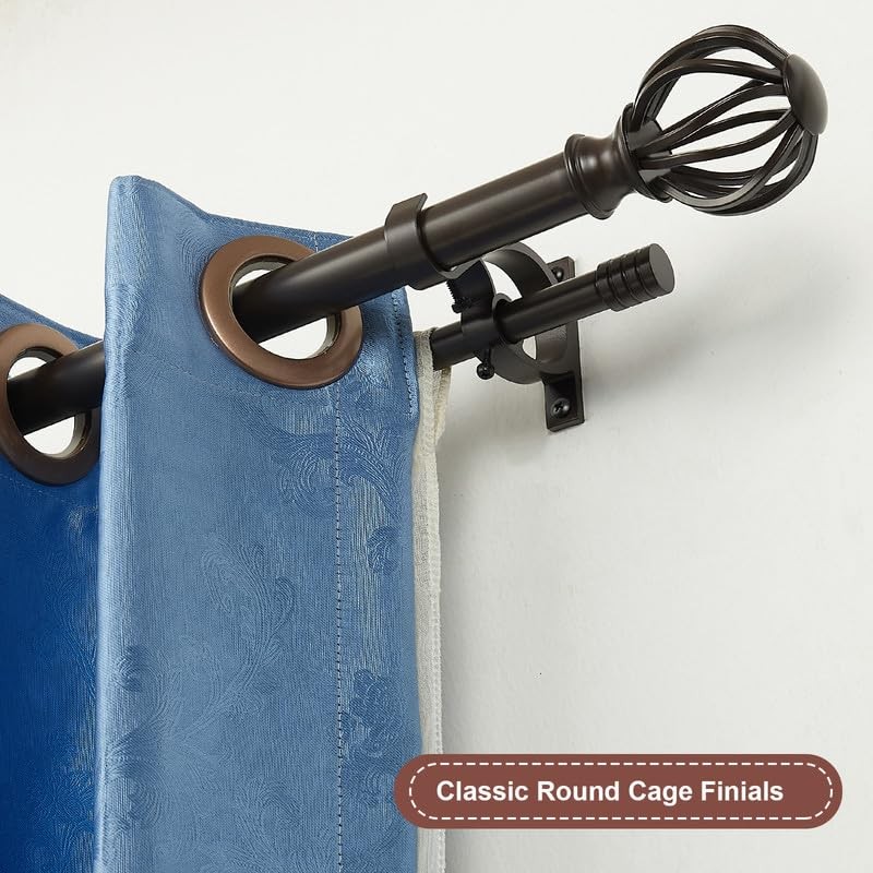 Yun Nephele Brown Double Curtain Rods 72-144 Decorative Double Curtain Rods