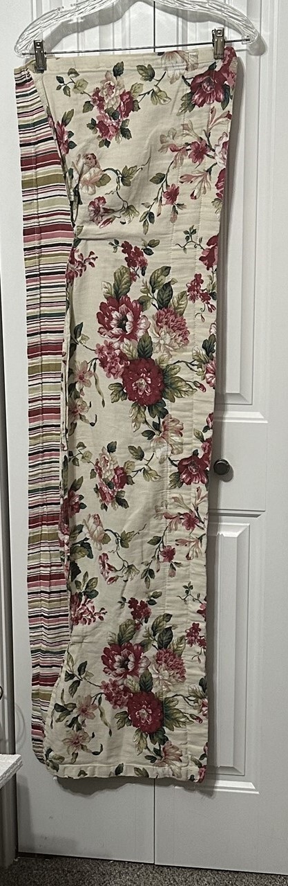 Vintage Window Valance Floral Striped Traditional Pink Green Cabbage Rose