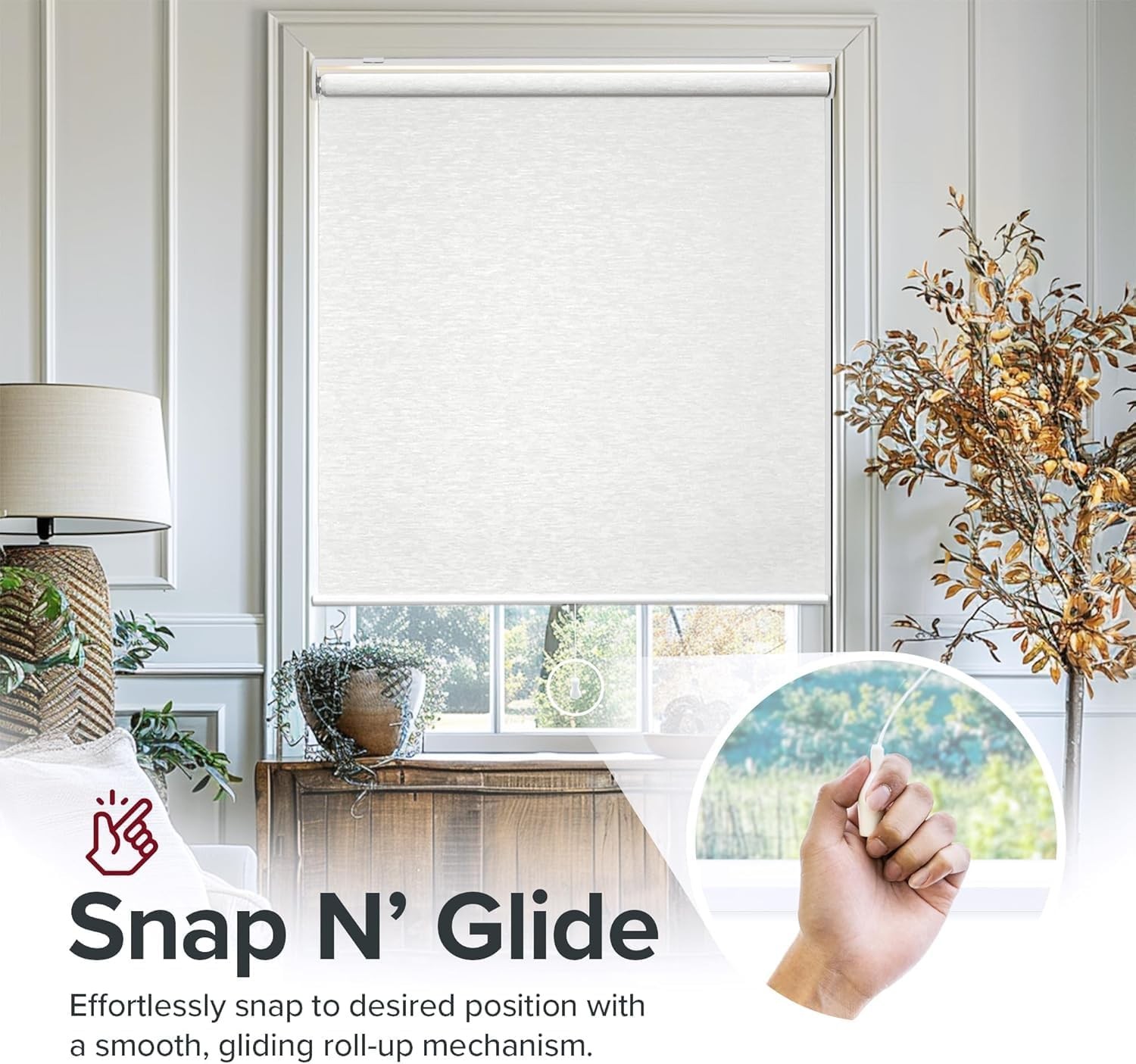 Cordless Roller Shades for Windows, Pull Down Window Blinds, Easy Install with