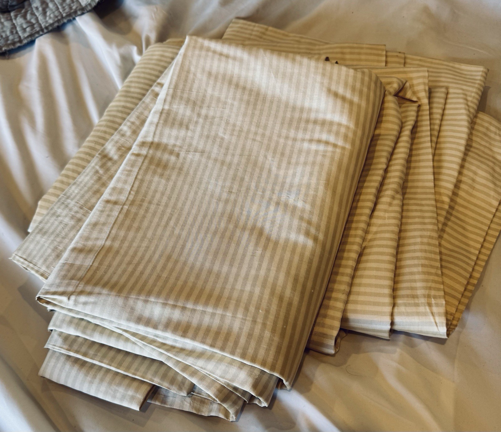 Restoration Hardware Curtain THAI SILK Stripe Set (2) Drapes Sand Ivory 106 X 50