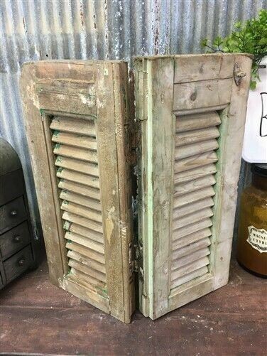 Small Green Antique Farmhouse Shutter, Wood Shutter, Architectural Salvage B14