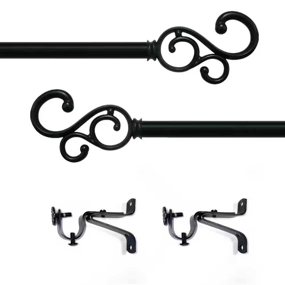 Buono II Medley 48 In. – 86 In. Adjustable 3/4 In. Single Curtain Rod in Black M
