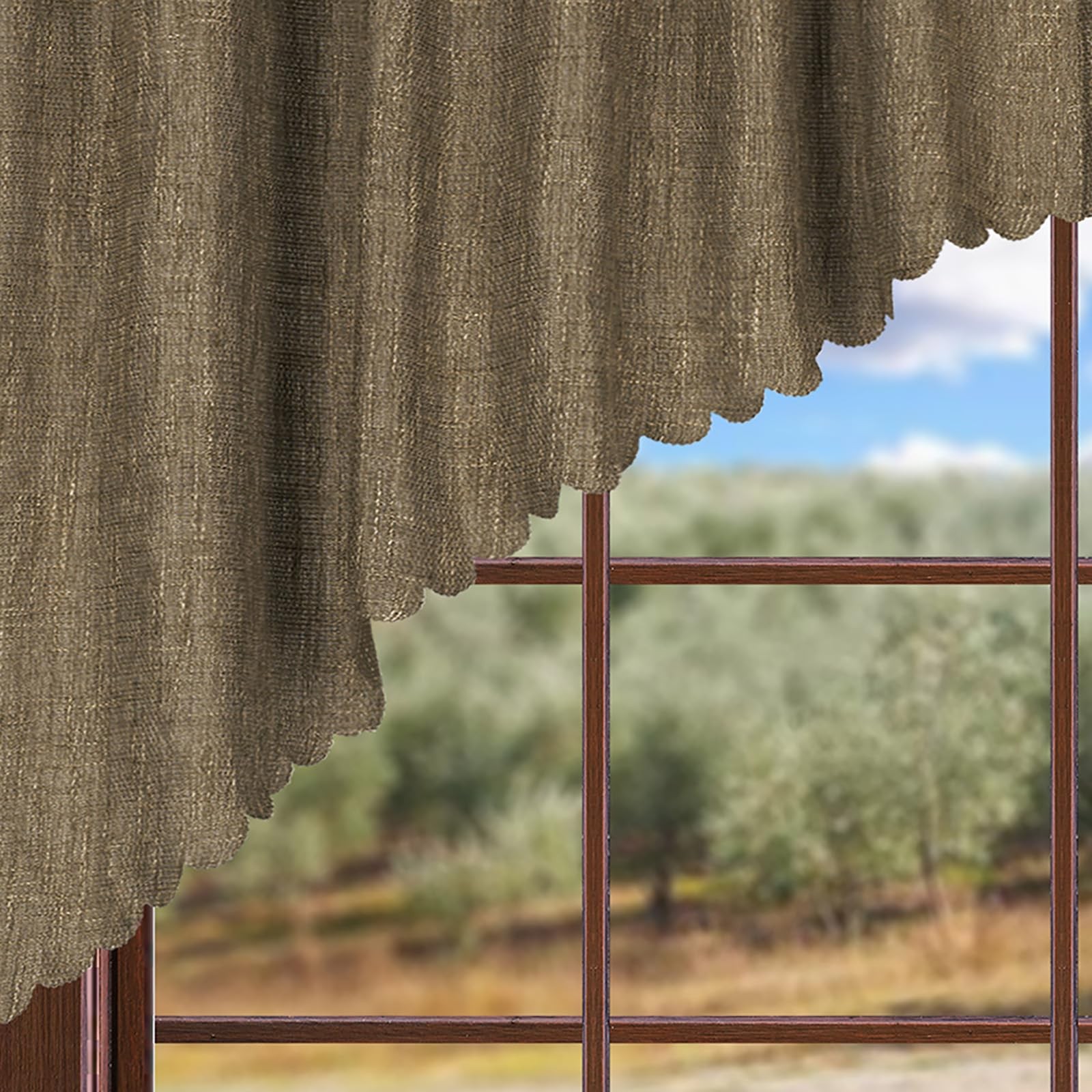 Valea Home Soft Burlap Look Swag Curtains Rustic Natural Rod Pocket Kitchen Vala