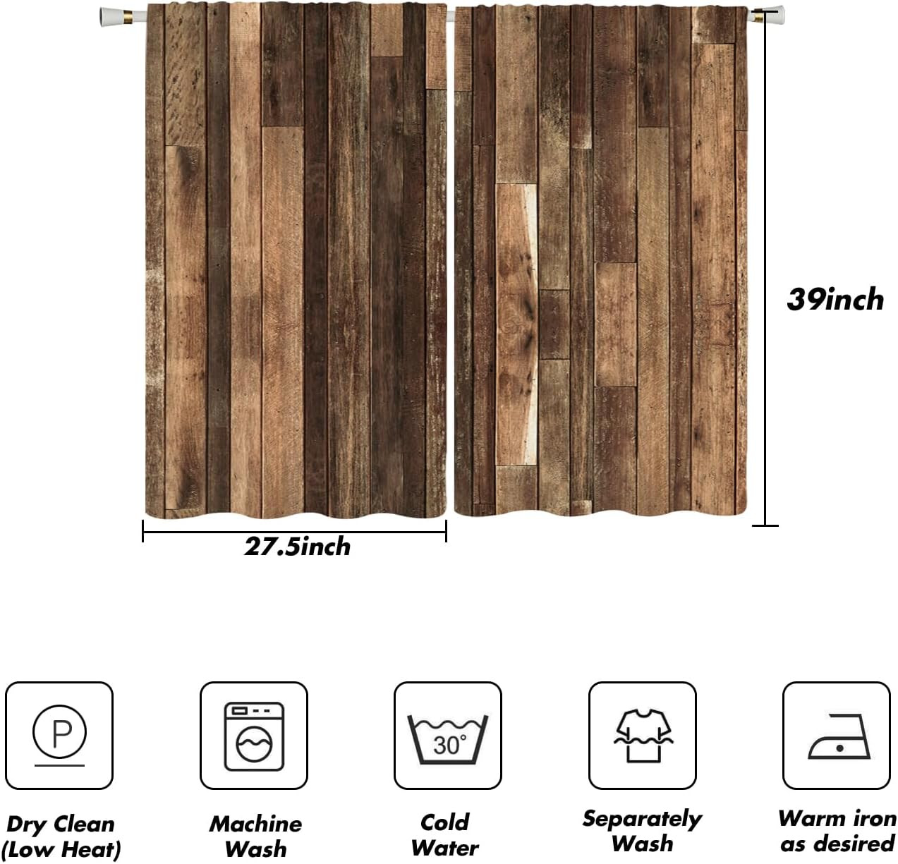 Brown Western Kitchen Curtains Mini 27.5”W X 39”L Farmhouse Antique Barn Door