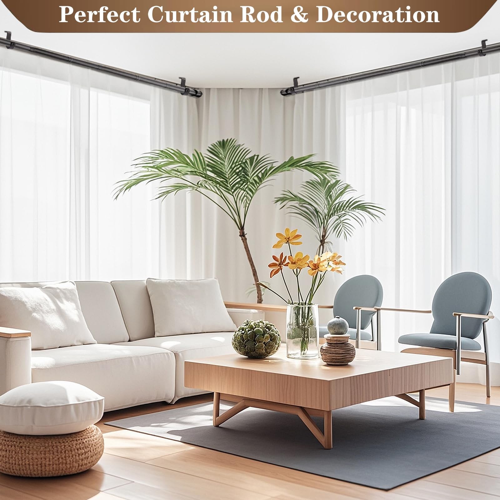 Ceiling Mount Curtain Rod Brackets 6 PCS Heavy Duty Holders for 1 inch Black